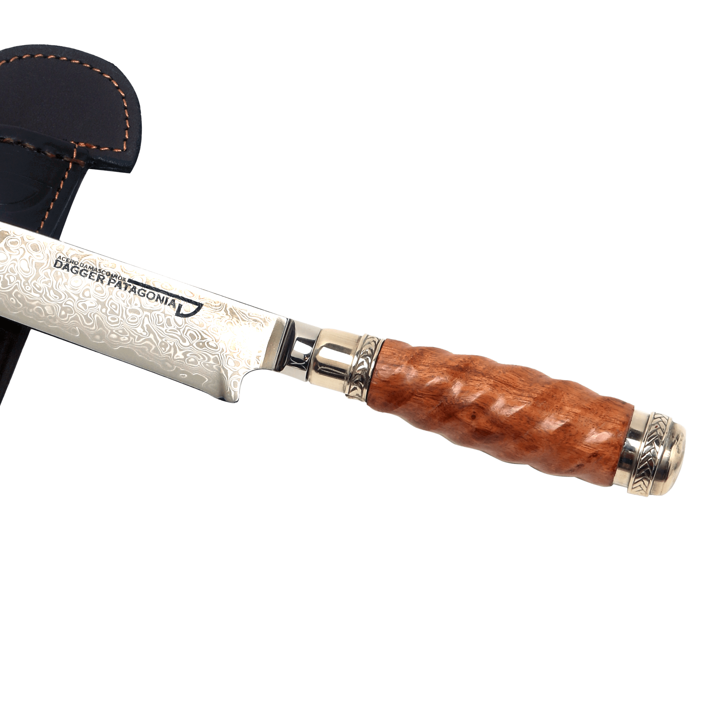 Cuchillo de Acero Damasco +Vg10 Cabo Madera Galloneada con Virolas de Alpaca