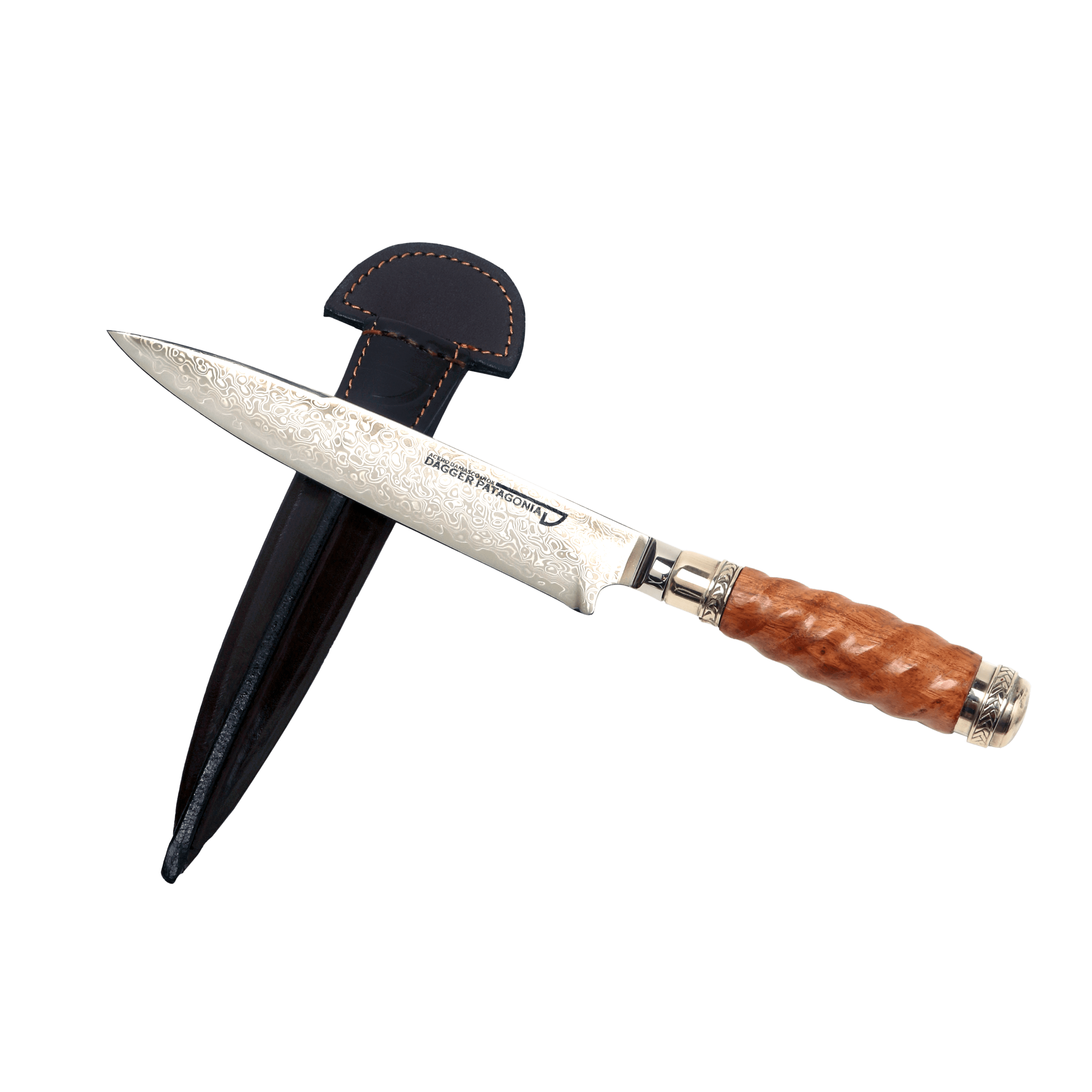 Cuchillo de Acero Damasco +Vg10 Cabo Madera Galloneada con Virolas de Alpaca