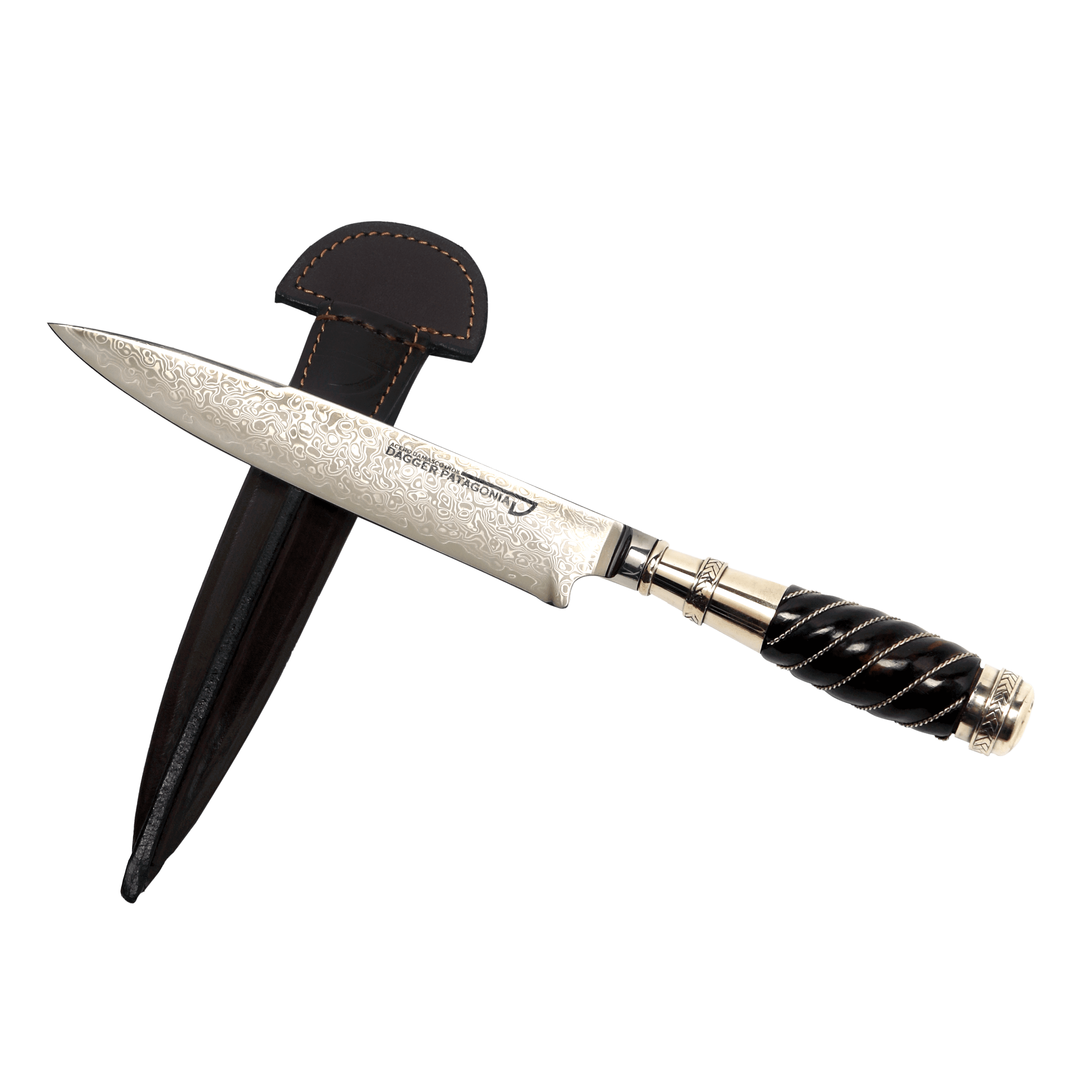 Cuchillo de Acero Damasco +Vg10 Cabo Madera con Alambre y Virolas de Alpaca