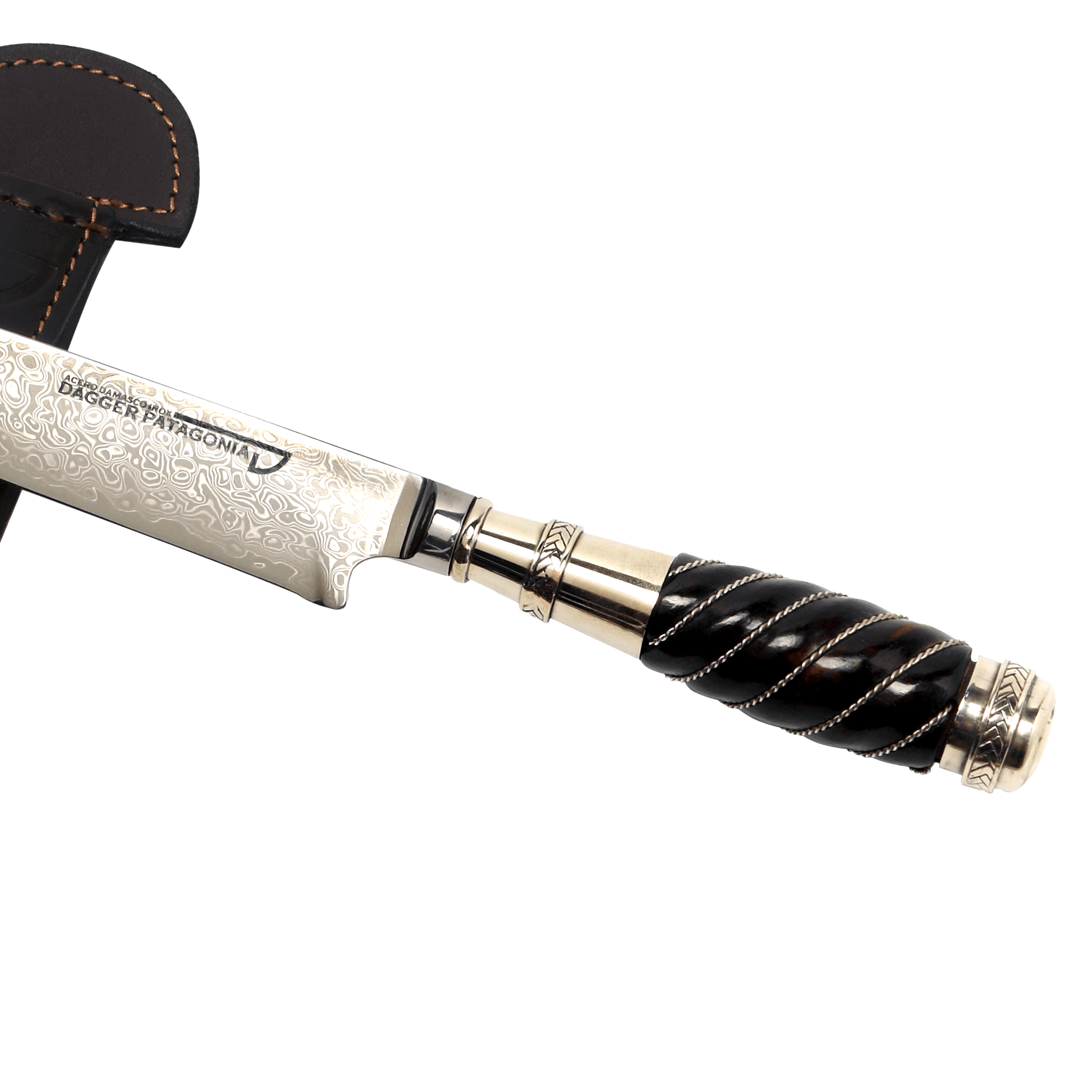 Cuchillo de Acero Damasco +Vg10 Cabo Madera con Alambre y Virolas de Alpaca