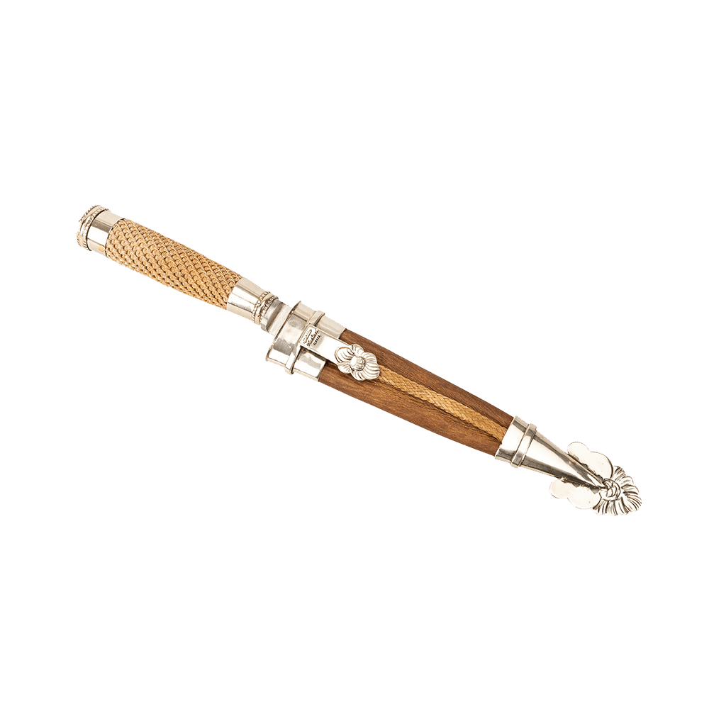 Facon en Trenzado Especial con Doble Virola y Vaina Picasa de Alpaca y Cuero Crudo 14 cm