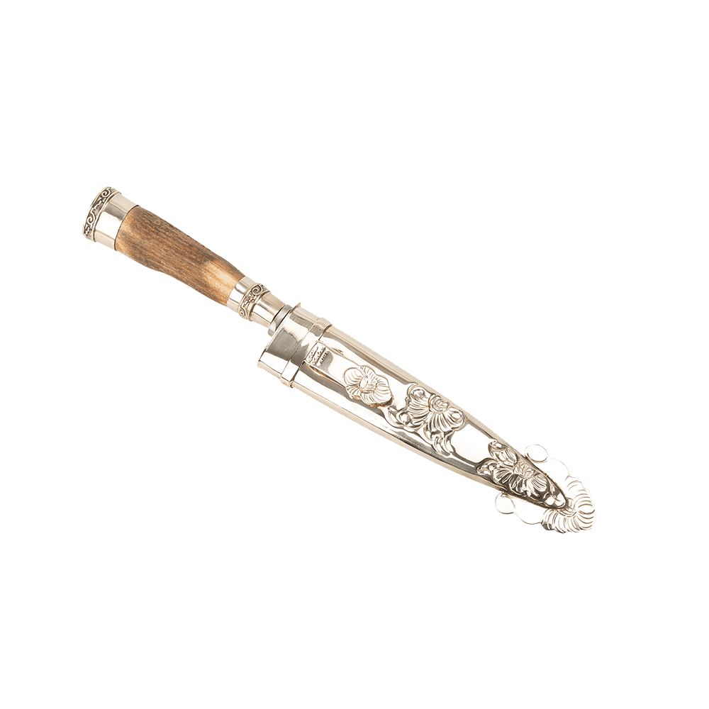 Facon en Asta de Ciervo y Alpaca con Vaina de Alpaca Cincelada 14 cm