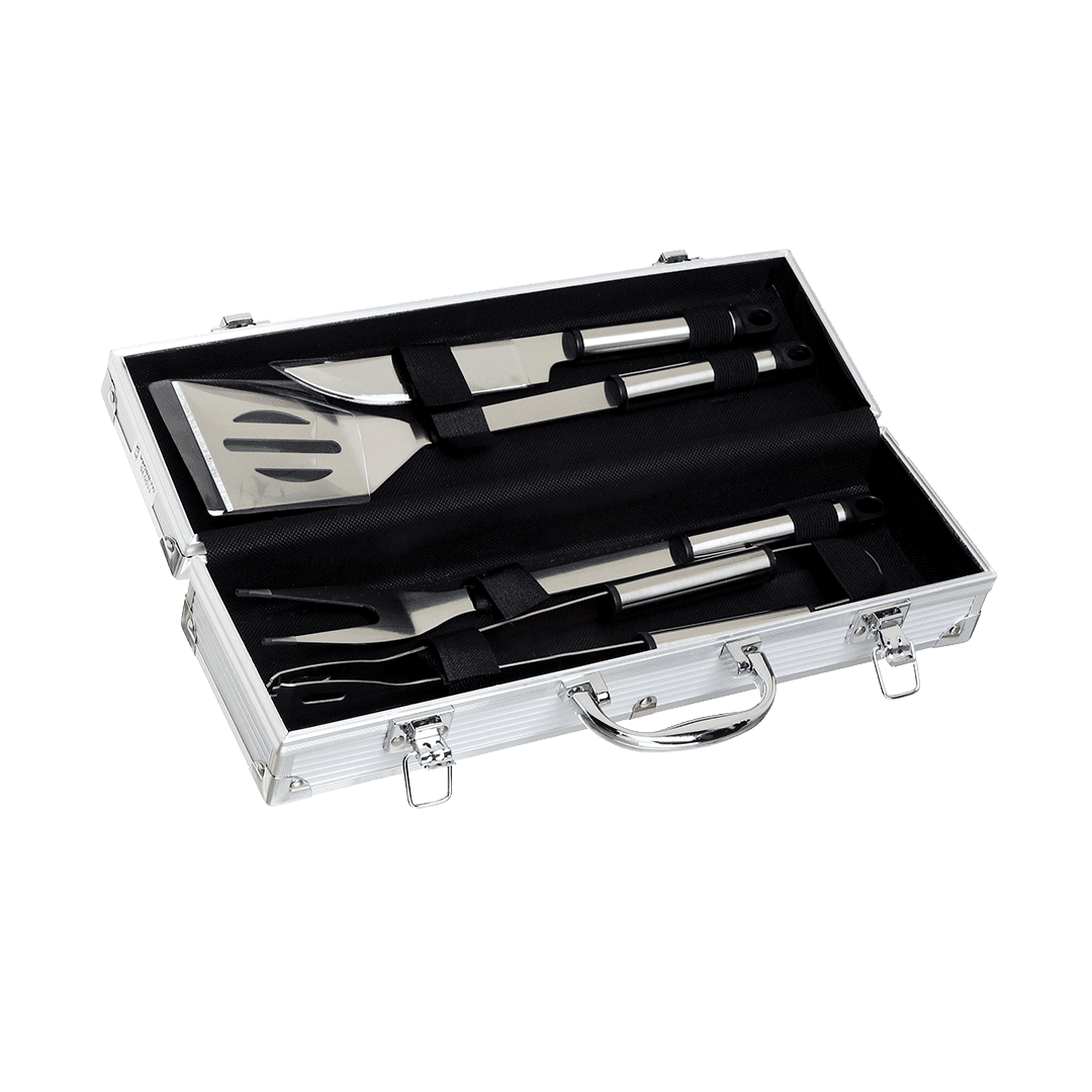Set de Asado Caja Metal con 4 Accesorios