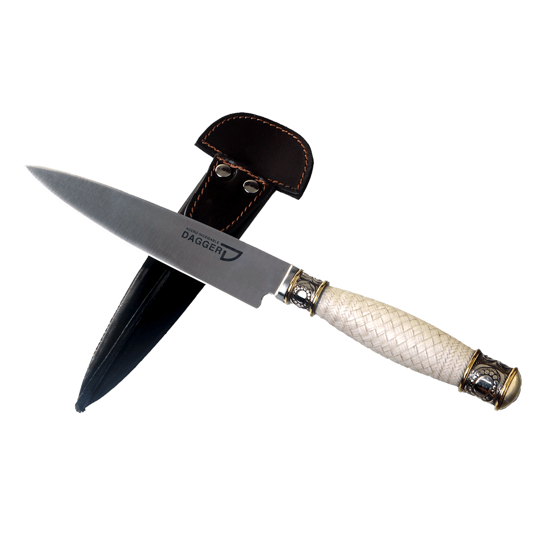 Cuchillo cabo tejido con doble virola de alpaca y bronce
