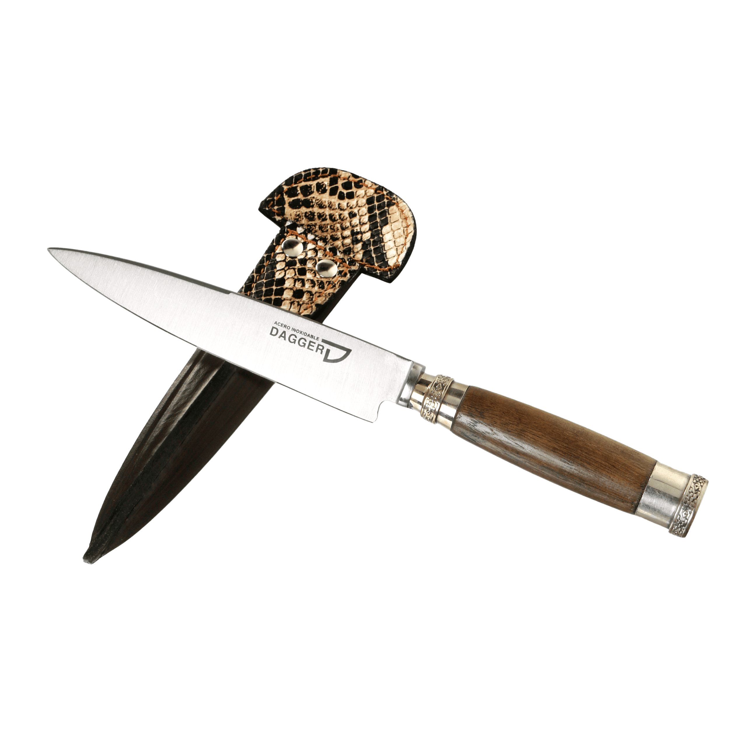 Cuchillo Cabo Madera Con Virolas de Alpaca con Vaina de Víbora