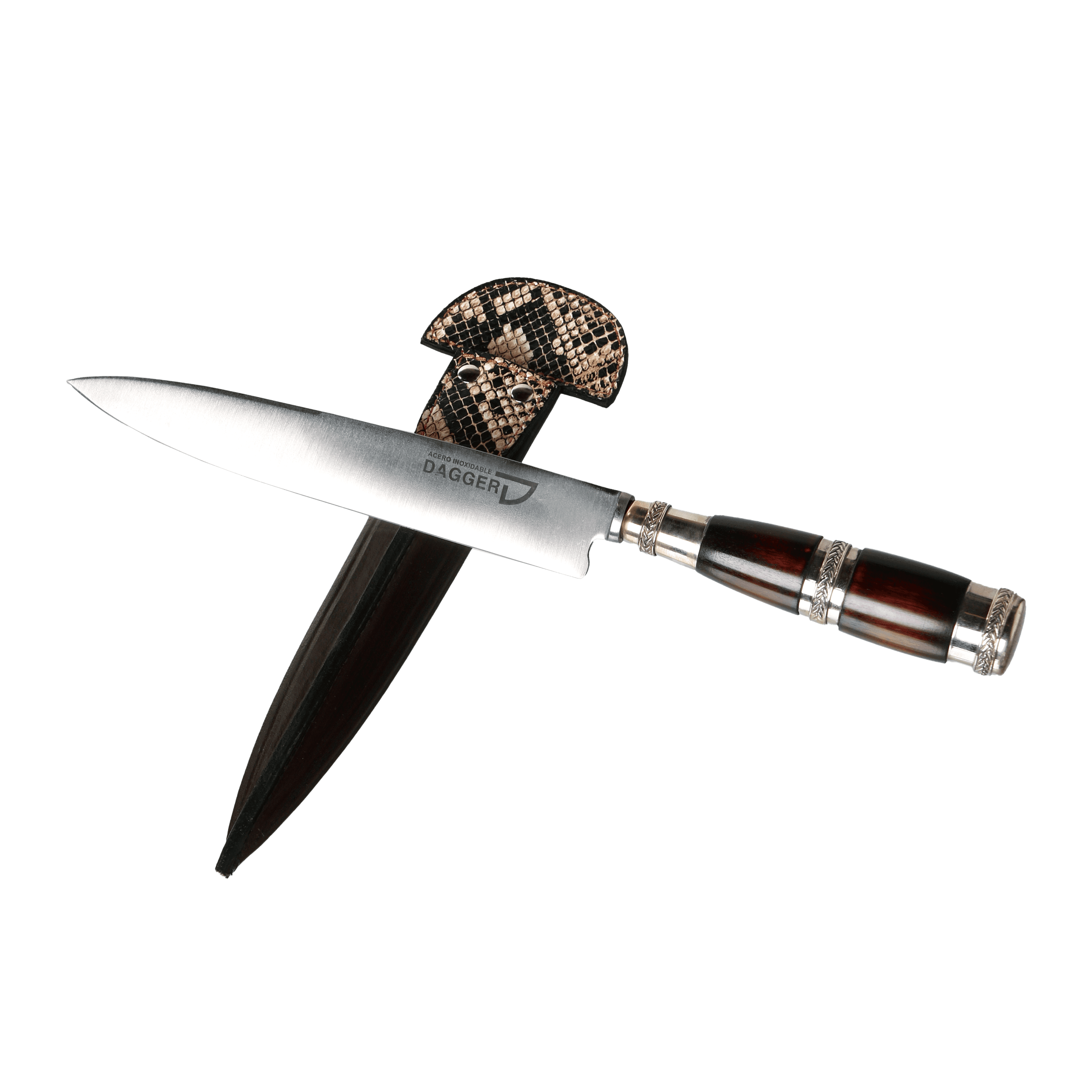 Cuchillo Cabo Madera Negra y Alpaca Triple Virola con Vaina de Víbora