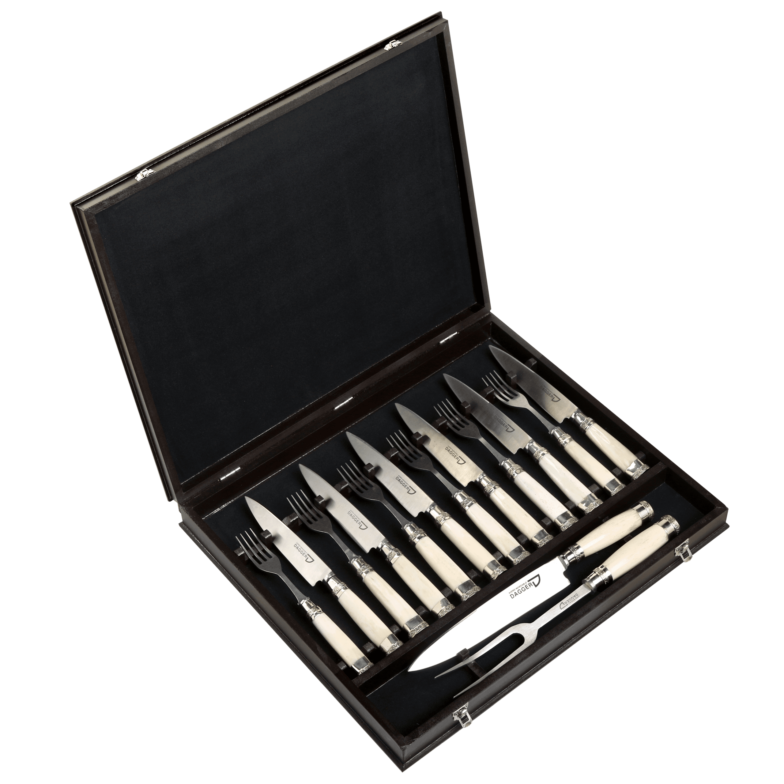 Set de 6 Juegos de Picnic + Juego de Trinchar Cabo Hueso y Alpaca