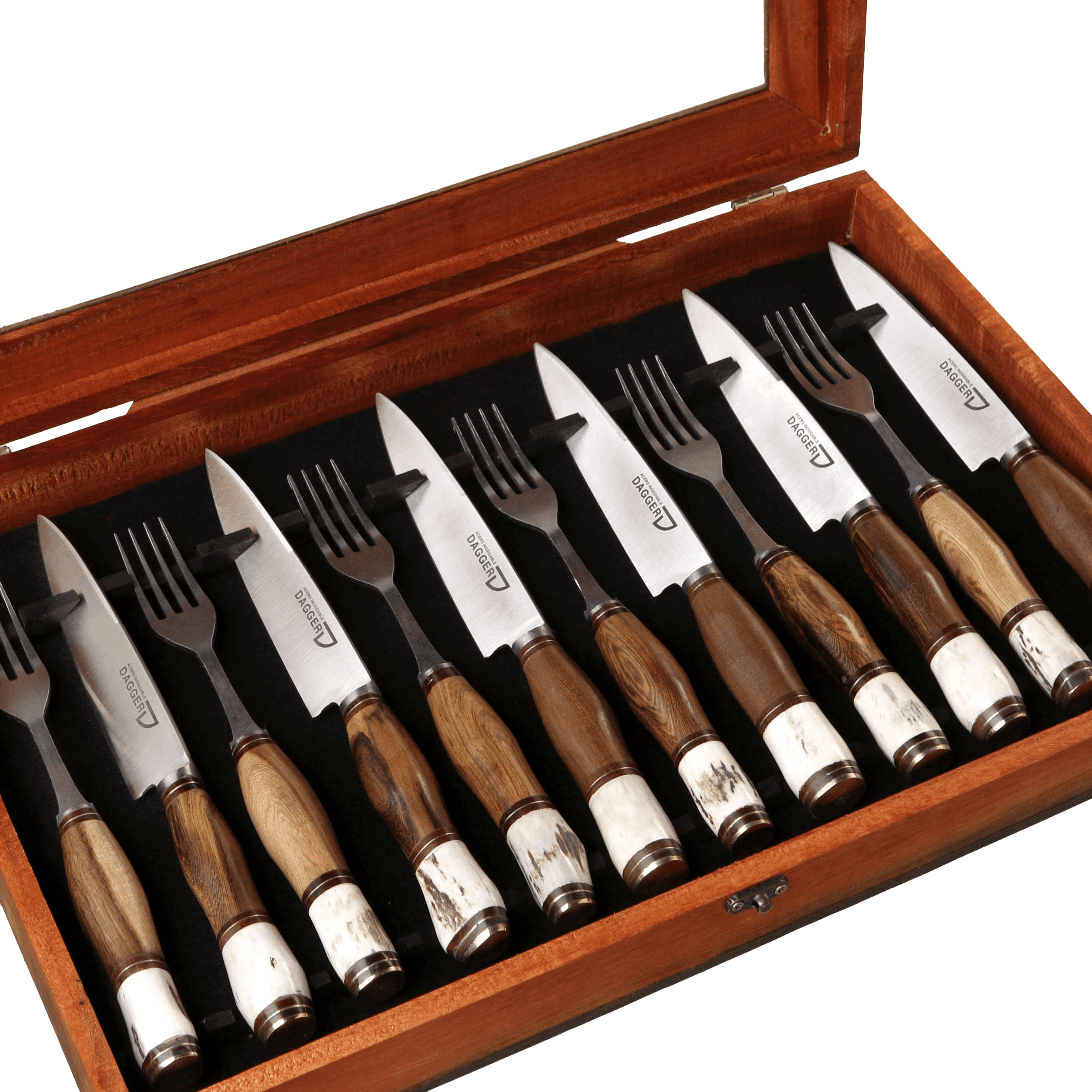 Set de 6 Juegos de Picnic Cabo Hueso y Madera 14 Cm