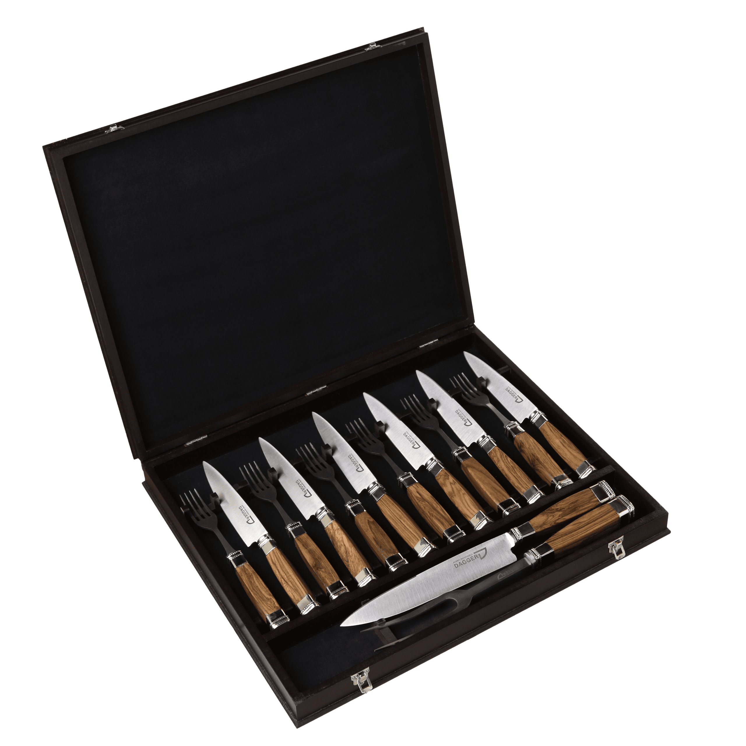 Set de 6 Juegos de Picnic + Juego de Trinchar Cabo Madera y Alpaca Cuadrada