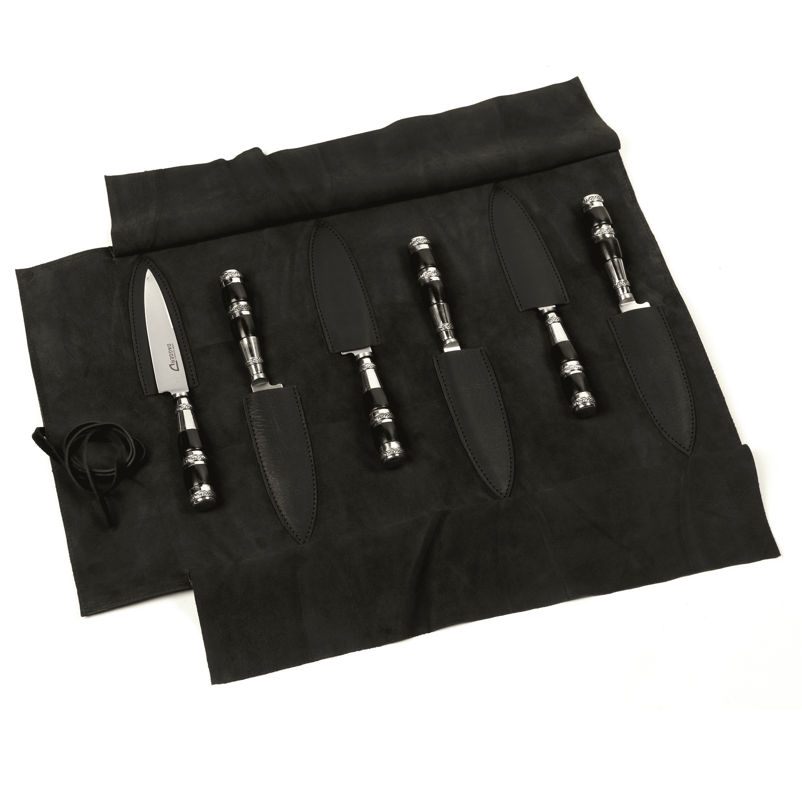 Juego de 6 Cuchillos Cabo Madera Negra con Triple Virola de Alpaca
