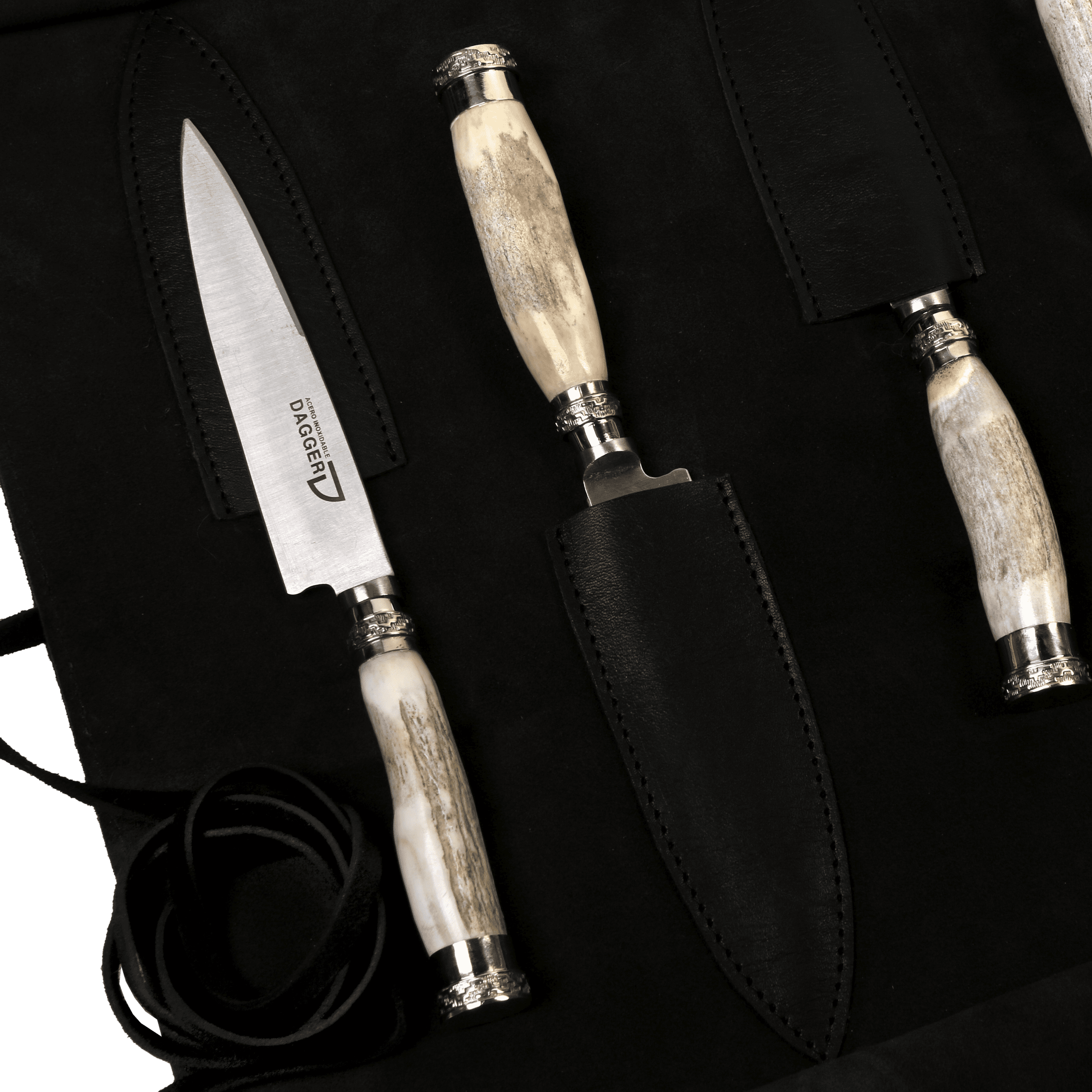 Juego de 12 Cuchillos Cabo Asta de Ciervo y Alpaca