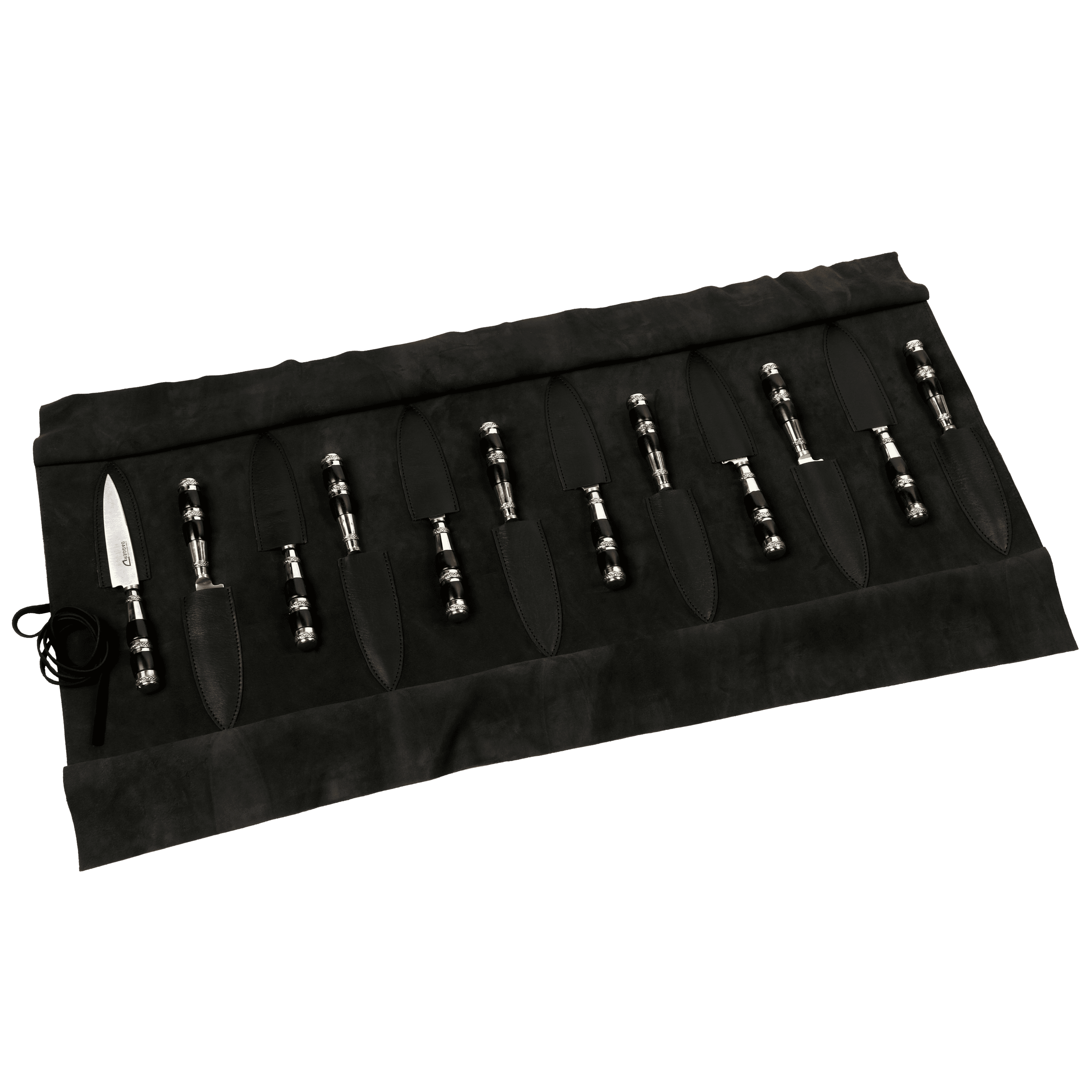 Juego de 12 Cuchillos Cabo Madera Negra con Triple Virola de Alpaca