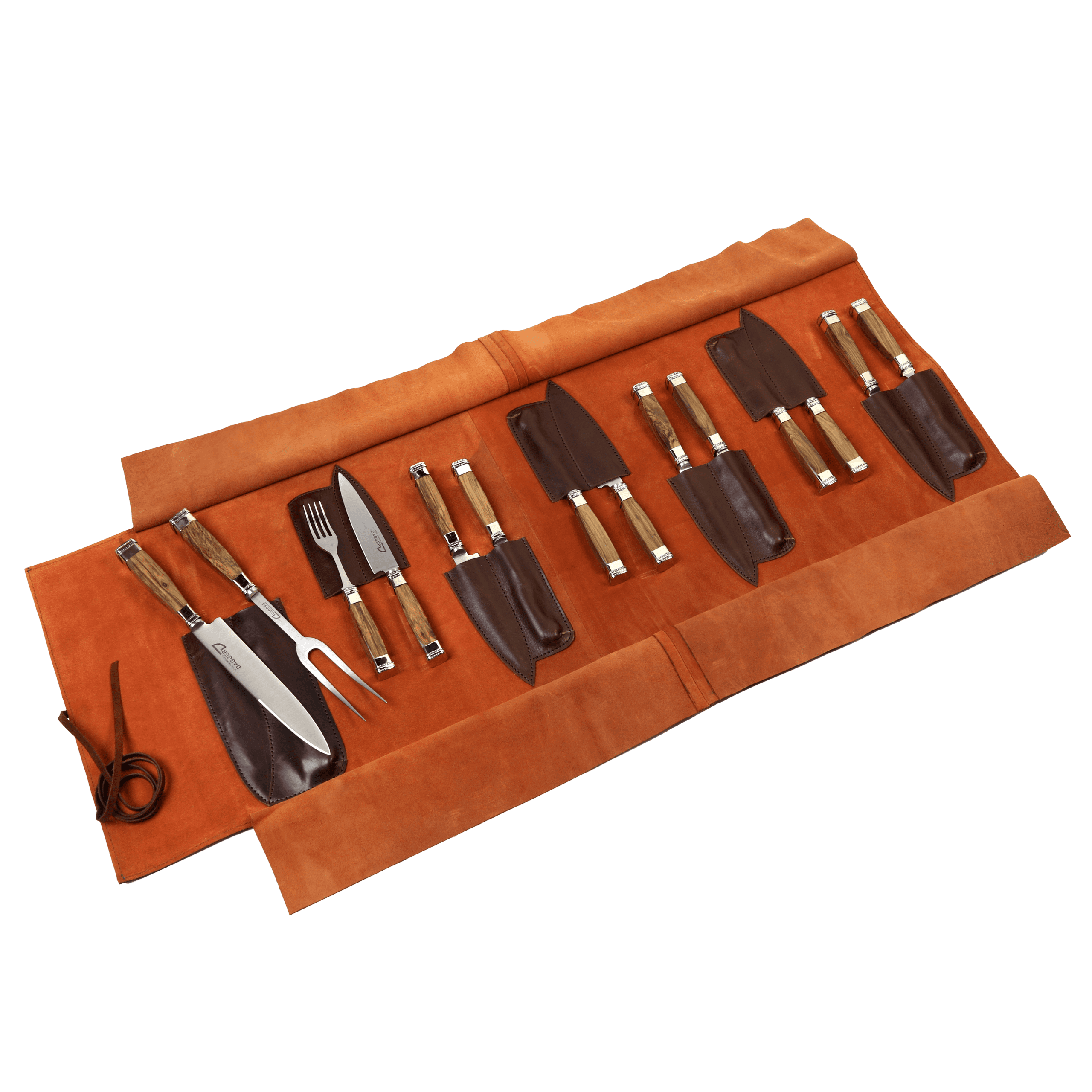 Set de Cubiertos 6 Juegos de Picnic + Juego de Trinchar Cabo Madera y Alpaca Cuadrada