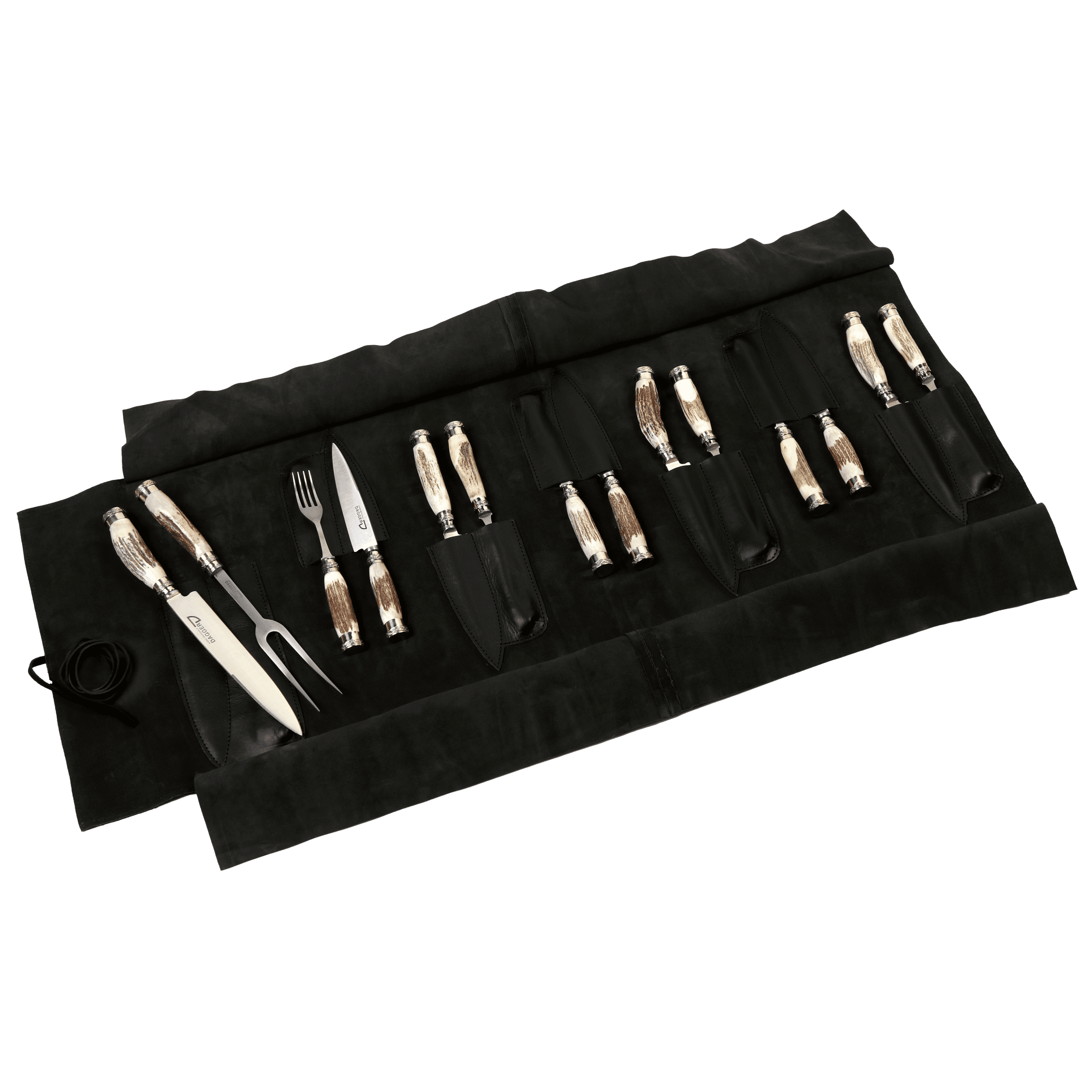 Set de Cubiertos 6 Juegos de Picnic + Juego de Trinchar Cabo Asta de Ciervo y Alpaca