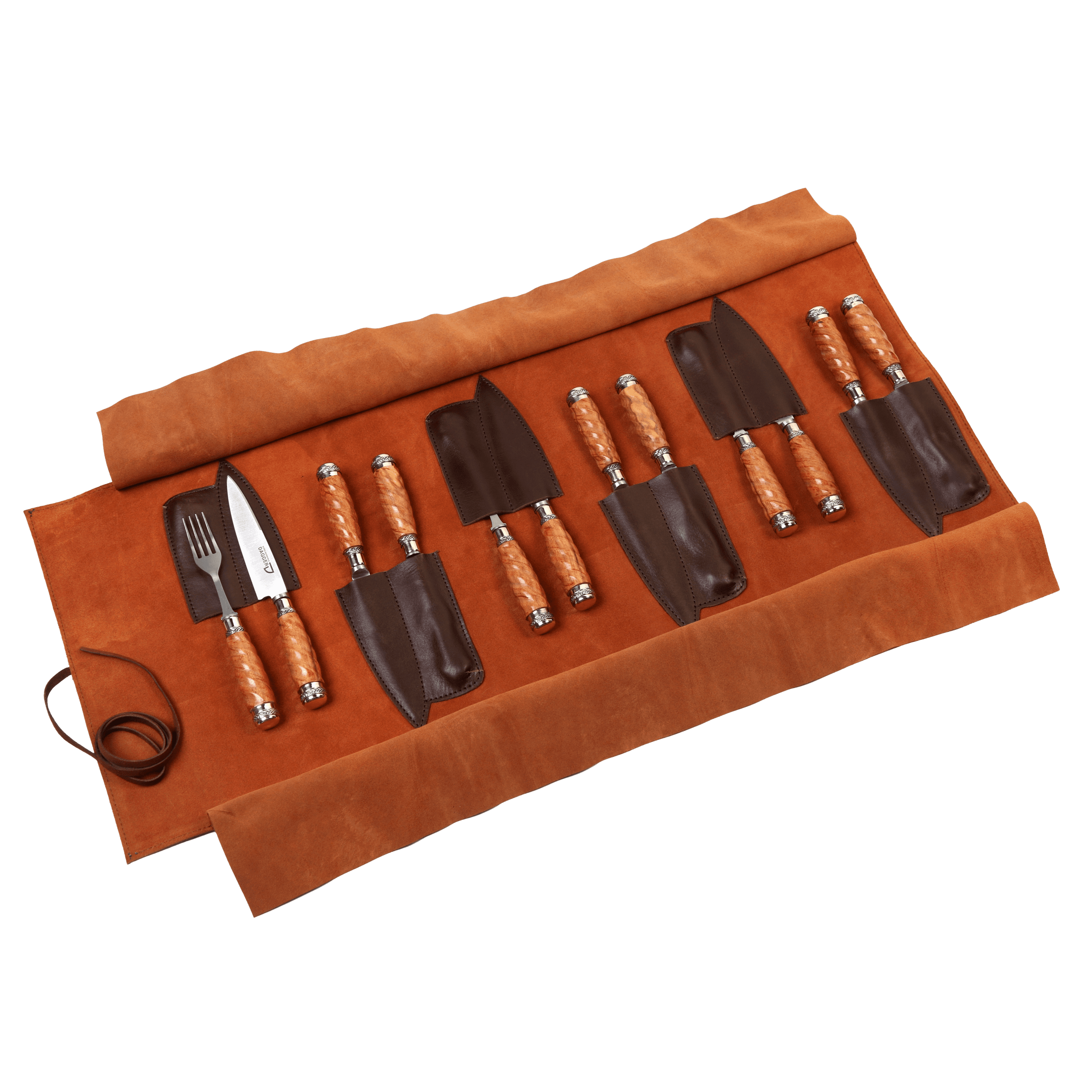 6 Juegos de Picnic Cabo Madera Galloneada y Alpaca