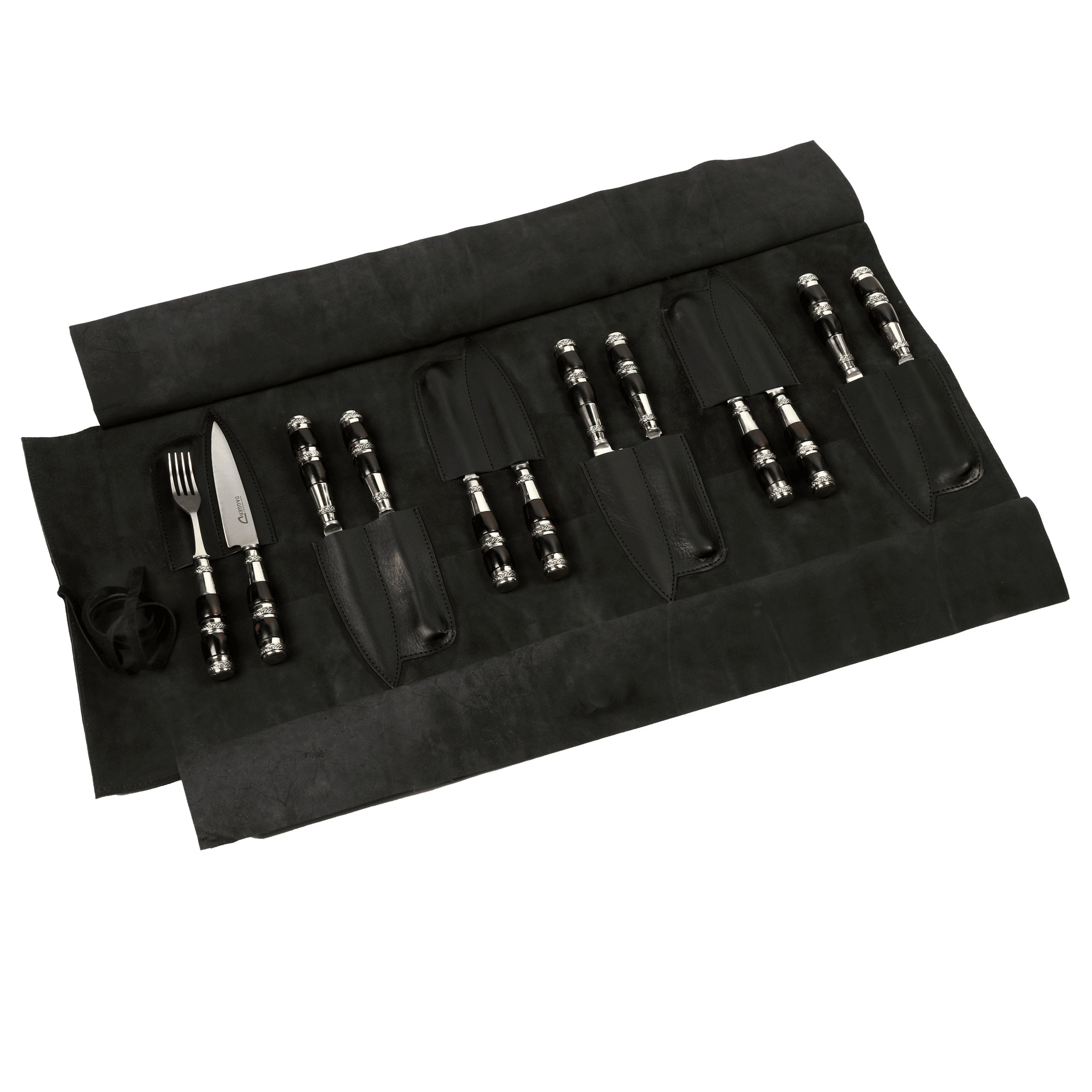 6 Juegos de Picnic Cabo Madera Negra con Triple Virola