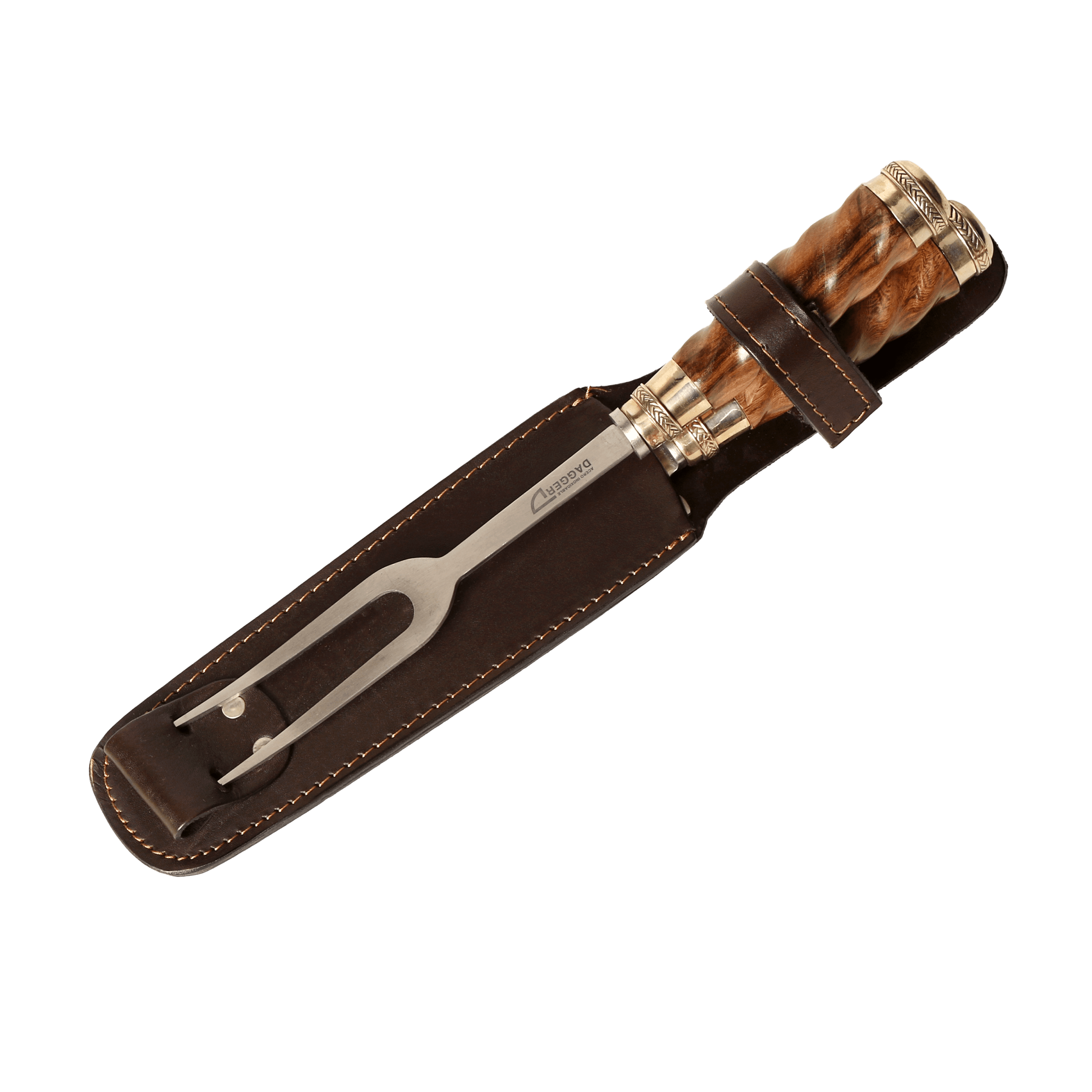 Juego De Trinchar Cabo Madera Galloneada con Virola de Alpaca