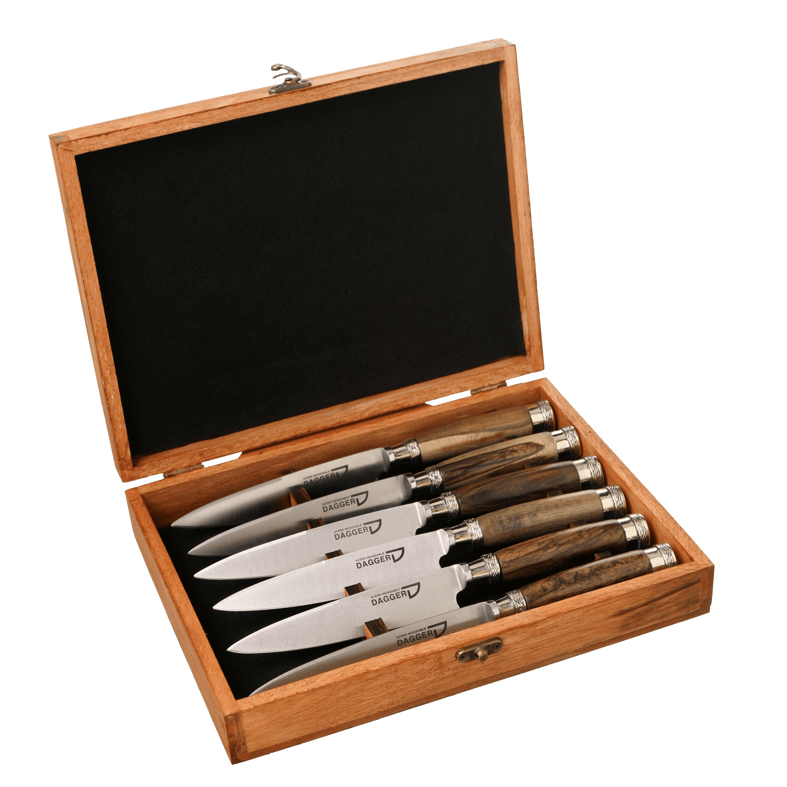 Caja de 6 Cuchillos Cabo Madera y Doble Virola de Alpaca 14 Cm