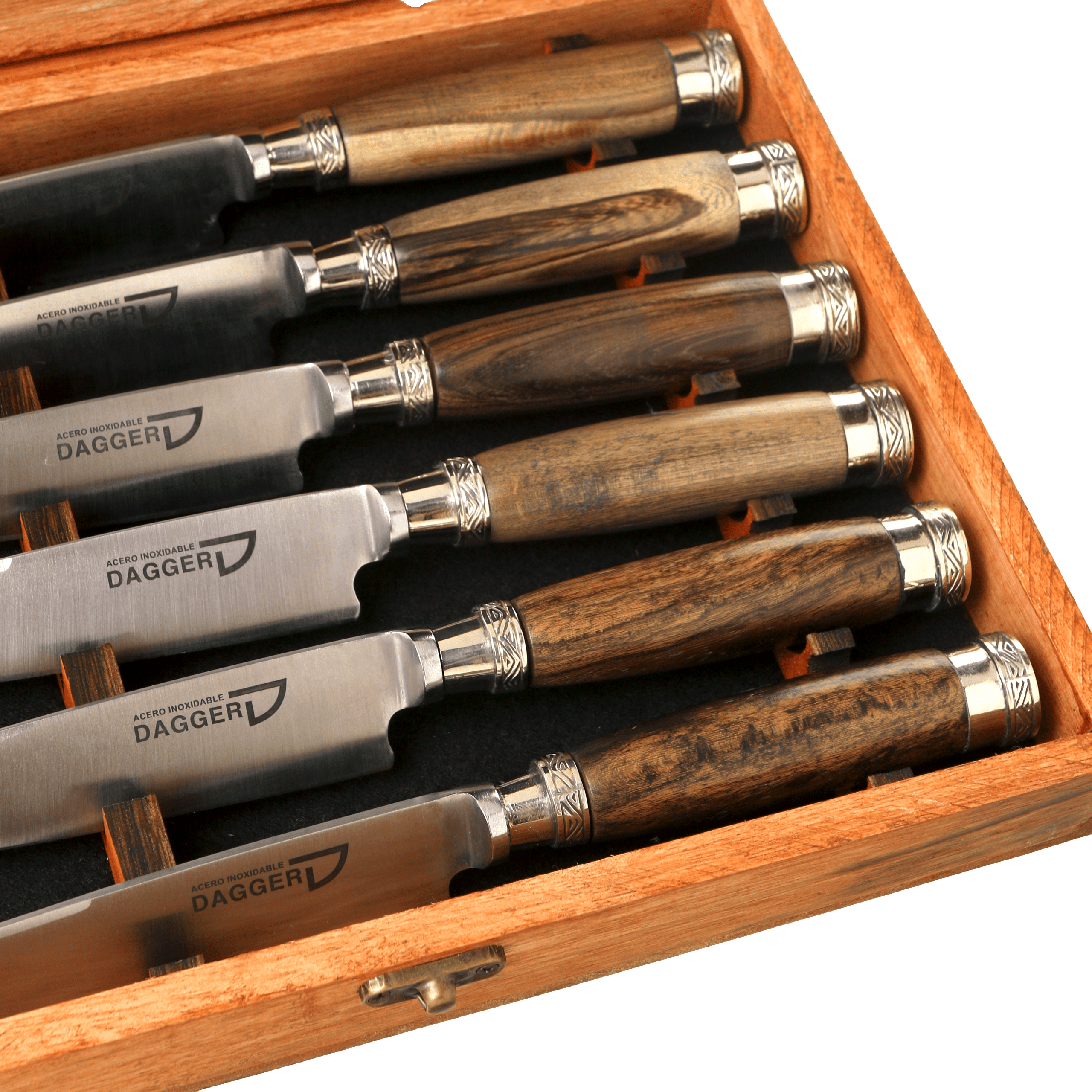 Caja de 6 Cuchillos Cabo Madera y Doble Virola de Alpaca 14 Cm