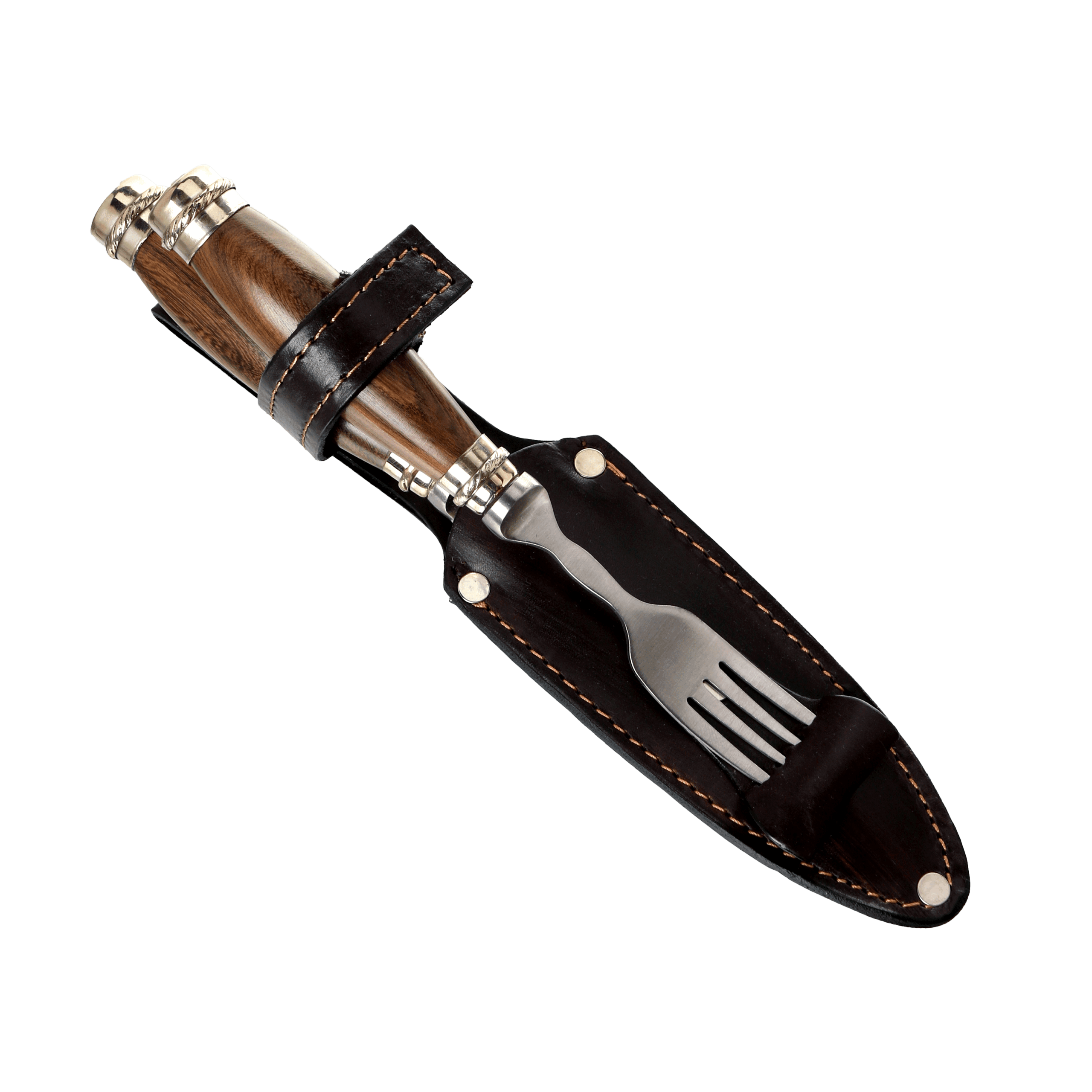 Juego de Picnic Cabo Madera y Alpaca con Adorno Clásico