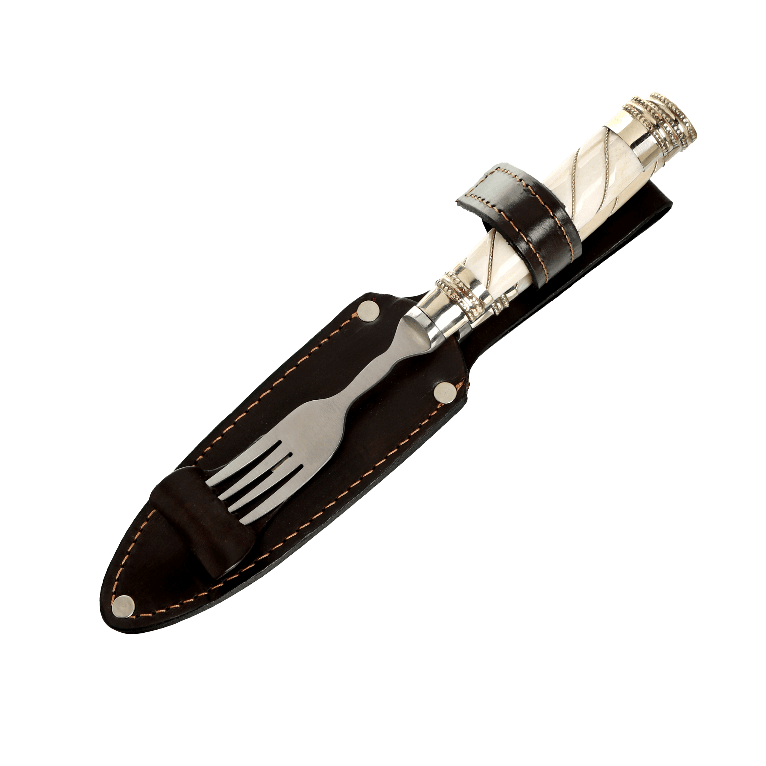 Juego de Picnic Cabo Hueso de Vaca y Alpaca con Alambre 14 Cm