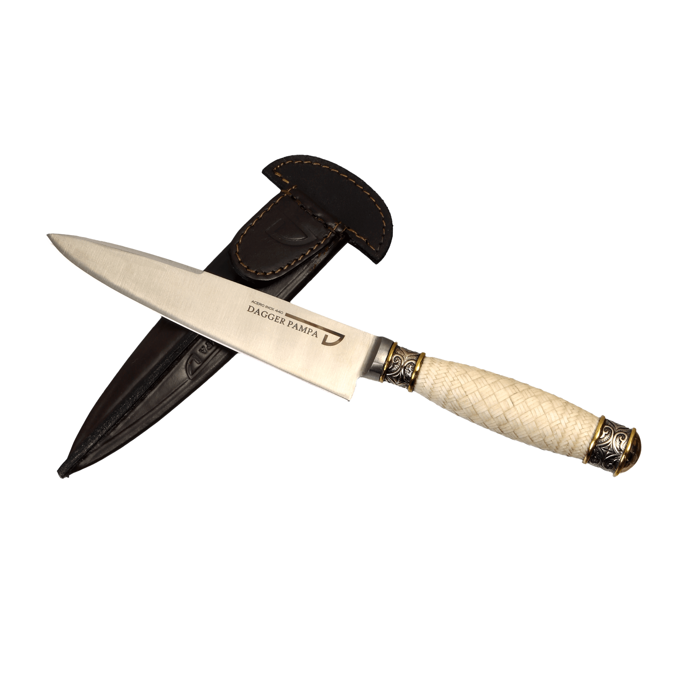 Cuchillo de Acero Inoxidable 440 Cabo Trenzado Fino con Virola de Alpaca y Bronce
