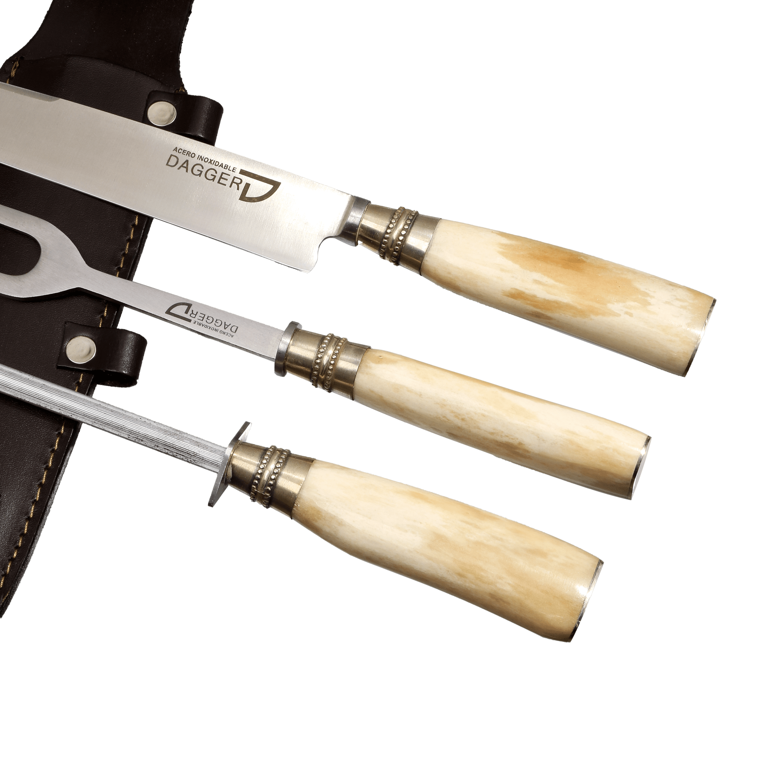 Juego De Trinchar Cabo Hueso de Potro y Virola de Alpaca con Chaira