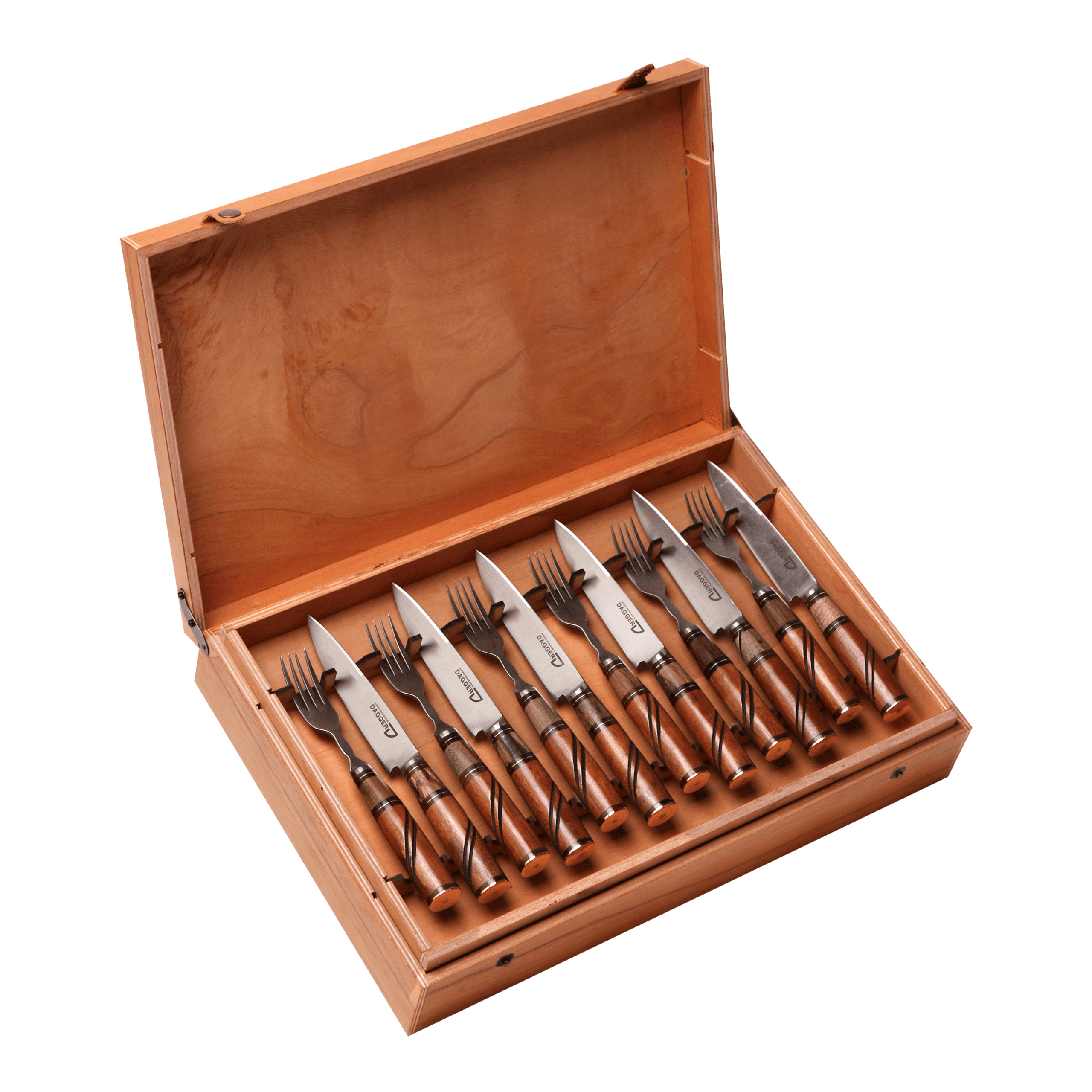 Set de 6 Juegos de Picnic Cabo Madera Combinada 14 cm en Caja de Cedro