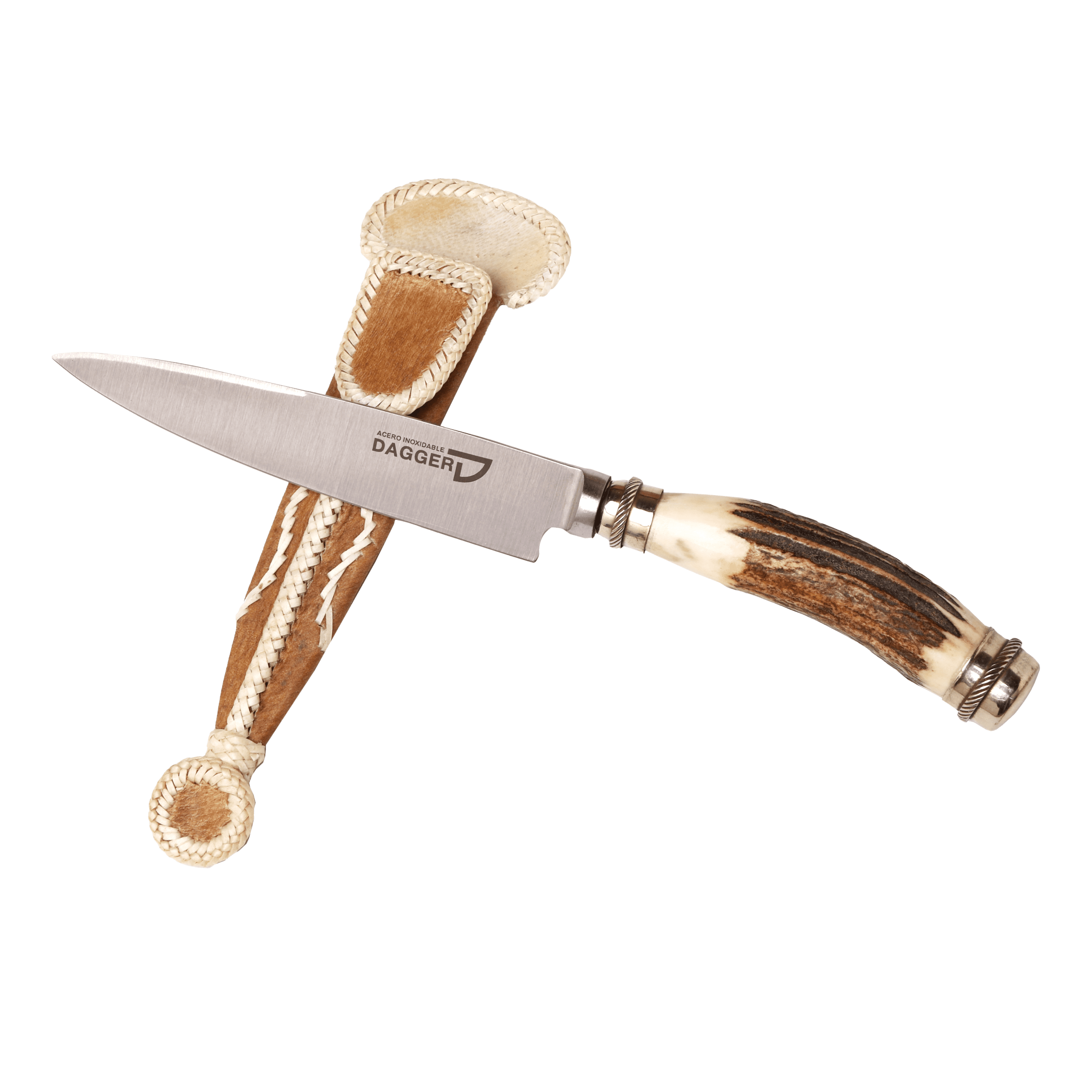 Cuchillo Cabo Asta de Ciervo y Alpaca con Vaina Bordada 14 cm