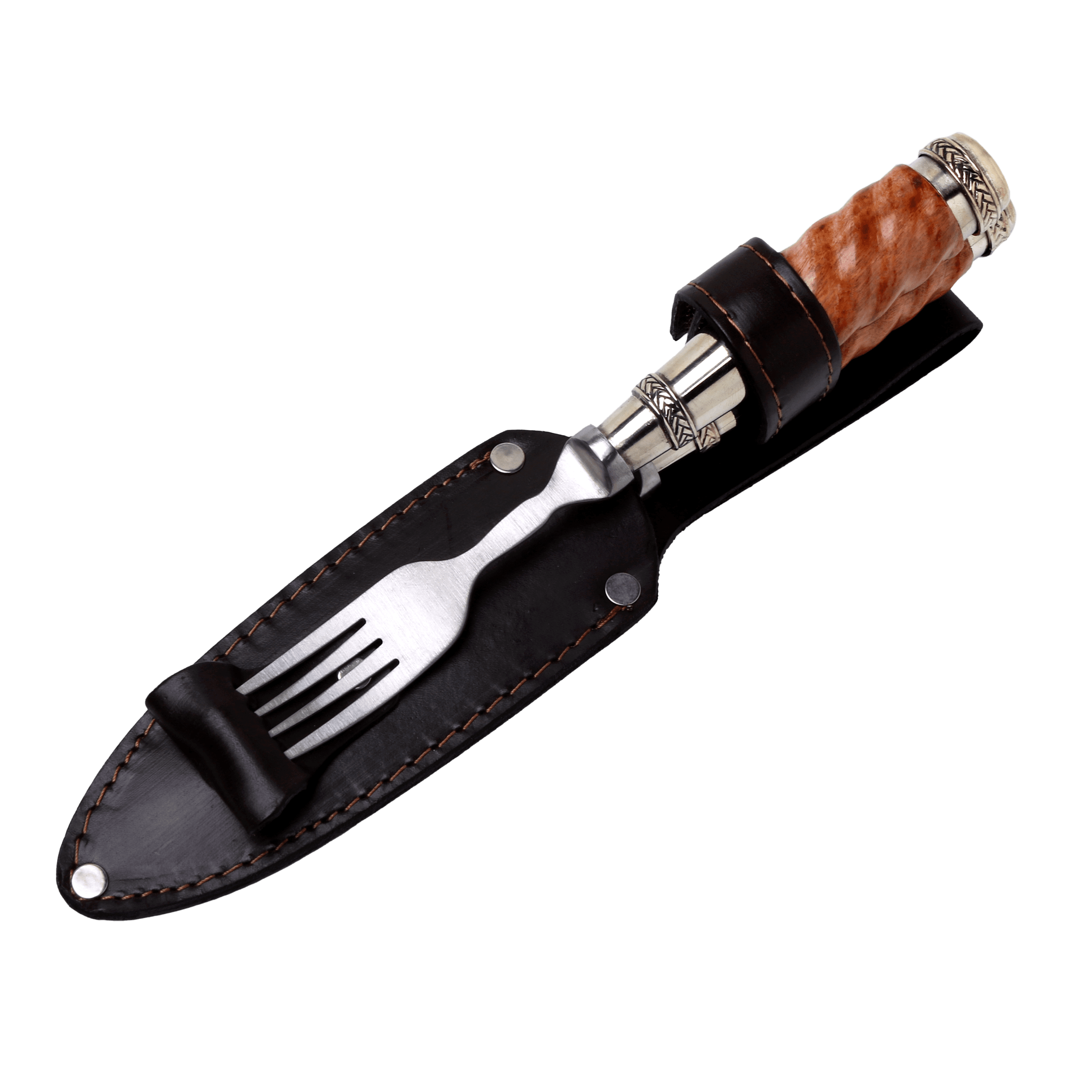 Juego de Picnic Cabo Madera Galloneada y Doble Virola de Alpaca