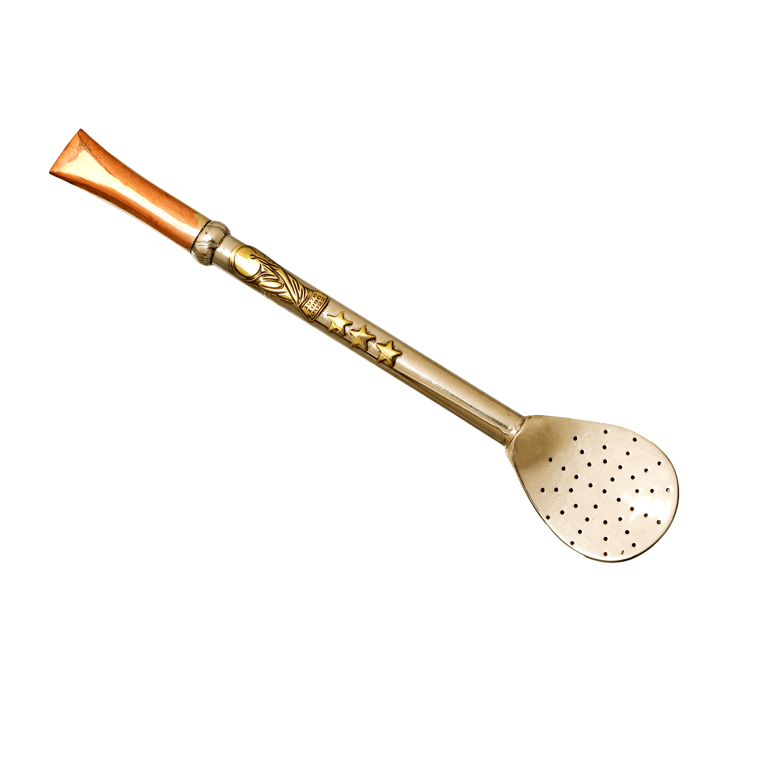 Bombillón de alpaca con Copa del Mundo y pico de bronce