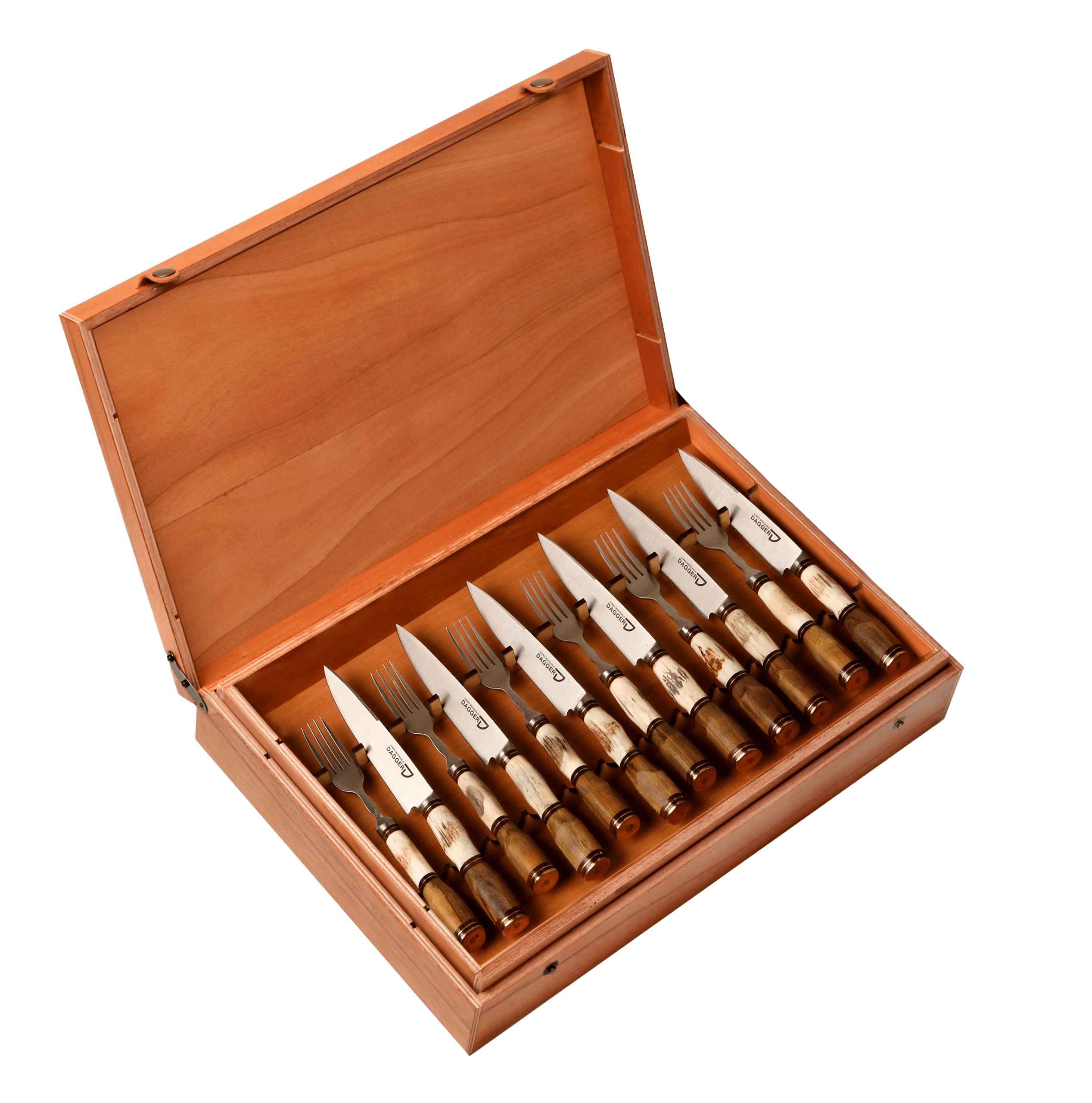 Set de 12 Juegos de Picnic Cabo Ciervo y Madera 14 cm en Caja de Cedro