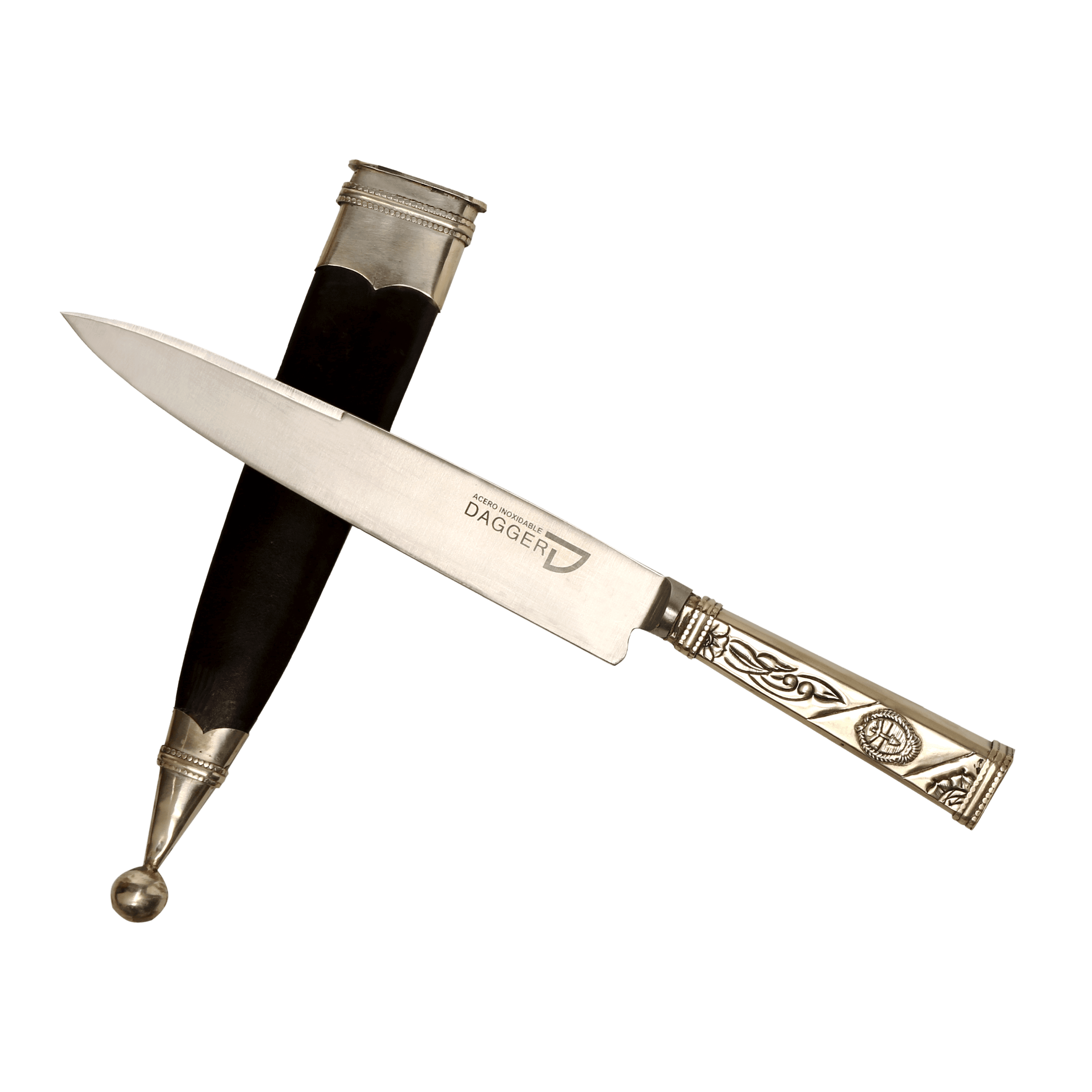 Facon en Alpaca Labrada con Escudo Nacional y Vaina Picasa con Cuero 14 cm