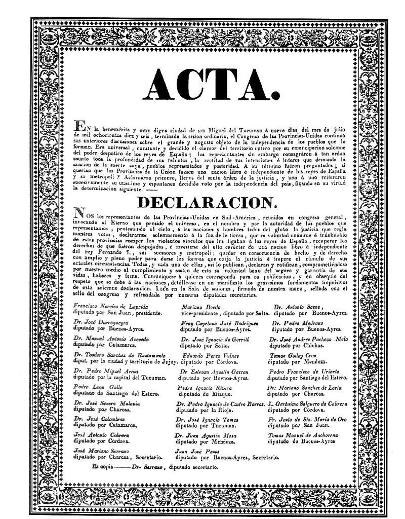 Acta de declaración de la independencia Argentina