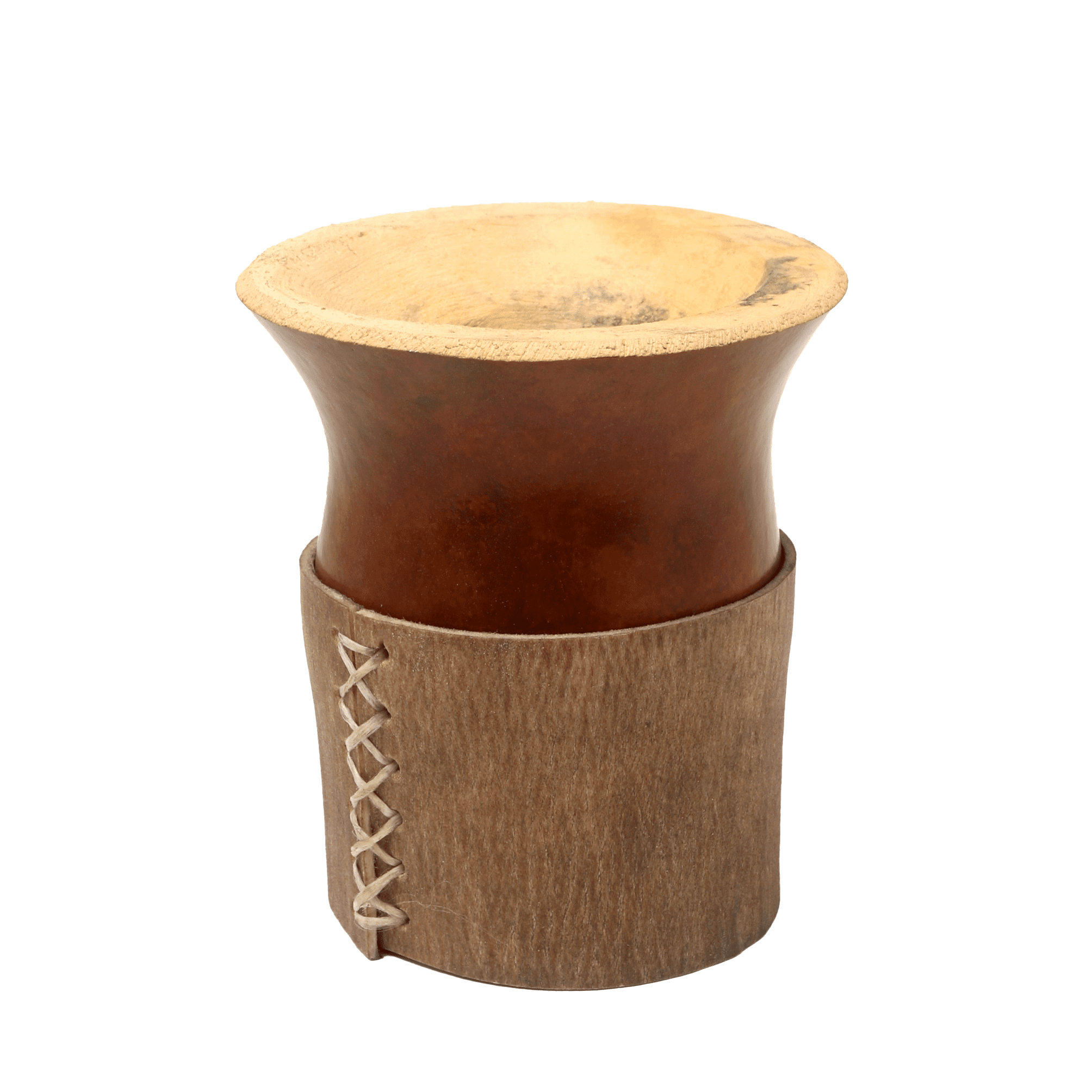 Mate Camionero de Calabaza Pulida con Base de Cuero Crudo