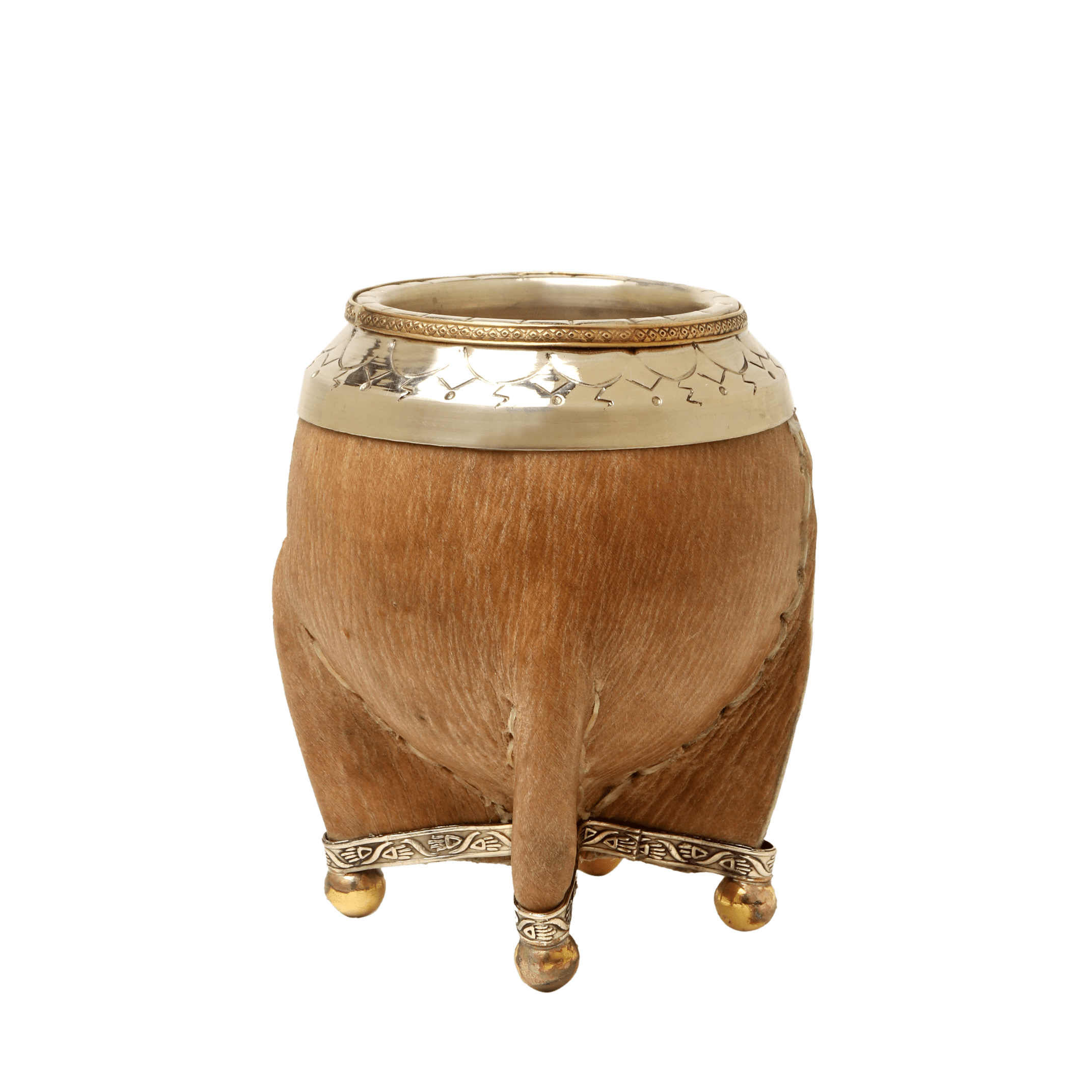 Mate Torpedo de Cuero Crudo con Virola de Alpaca Cincelada y Base