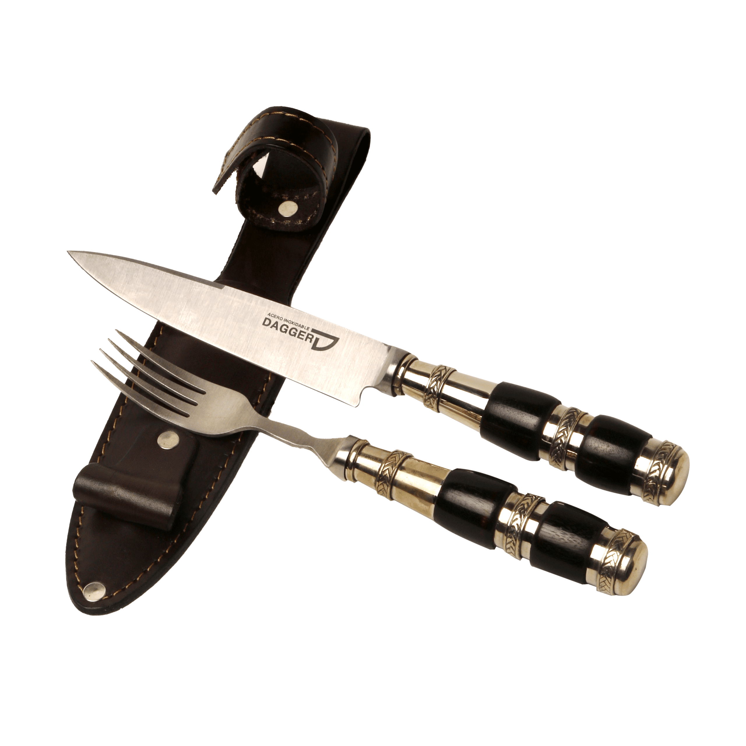 Juego de Picnic Cabo Madera Negra y Triple Virola de Alpaca