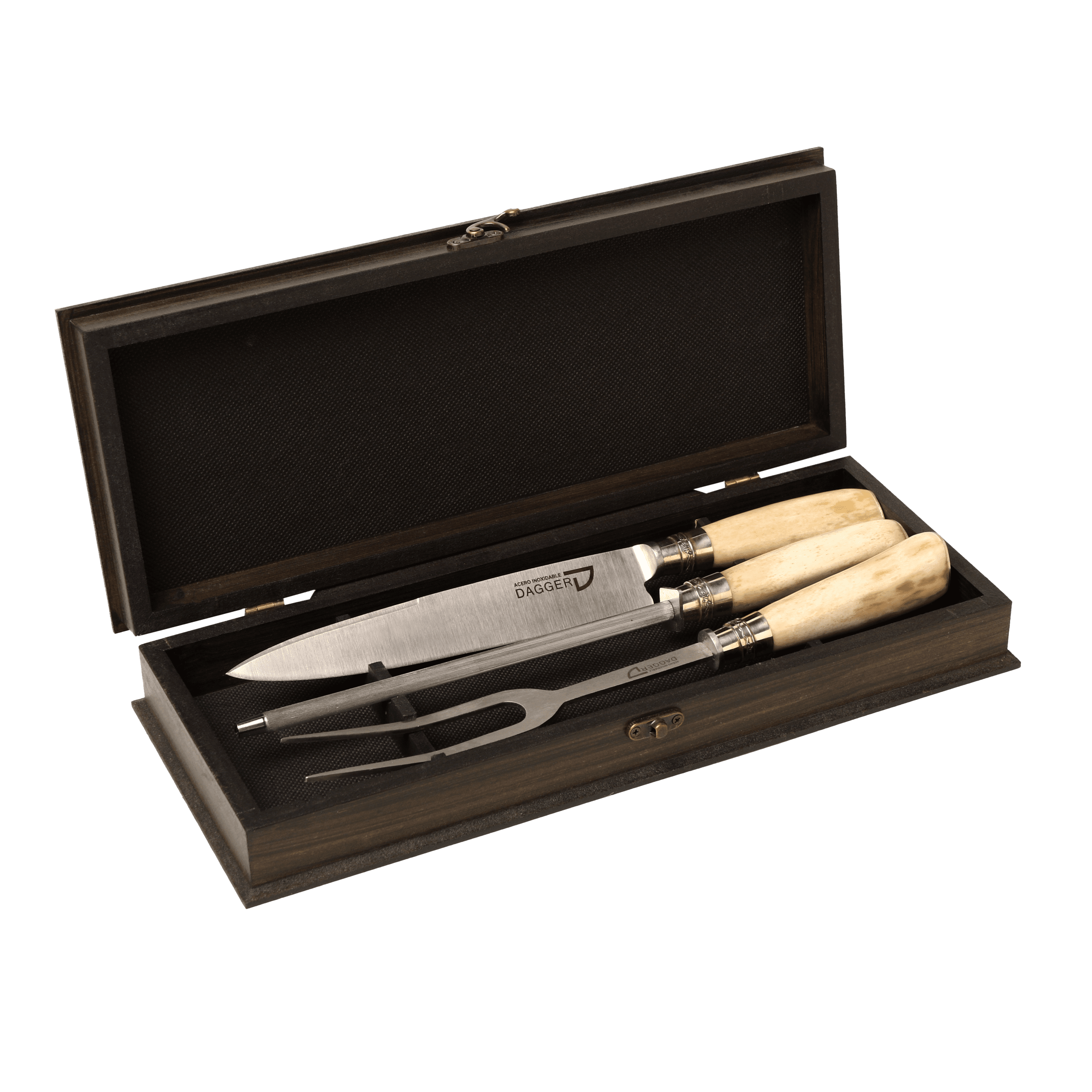 Juego de Trinchar Cabo Hueso de Potro y Alpaca con Chaira en Caja