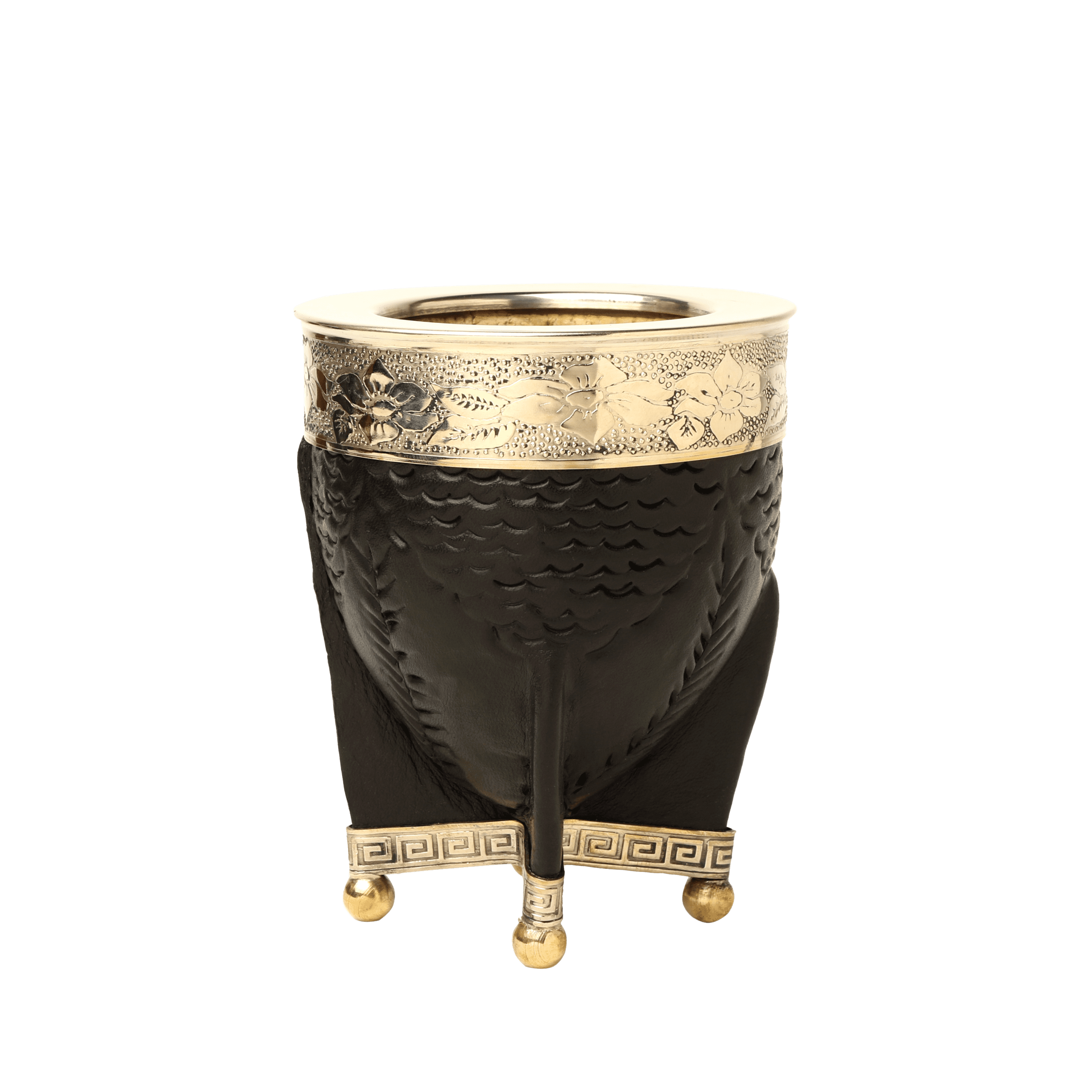 Mate Imperial Con Cuero Tallado y Virola y Patas de Alpaca