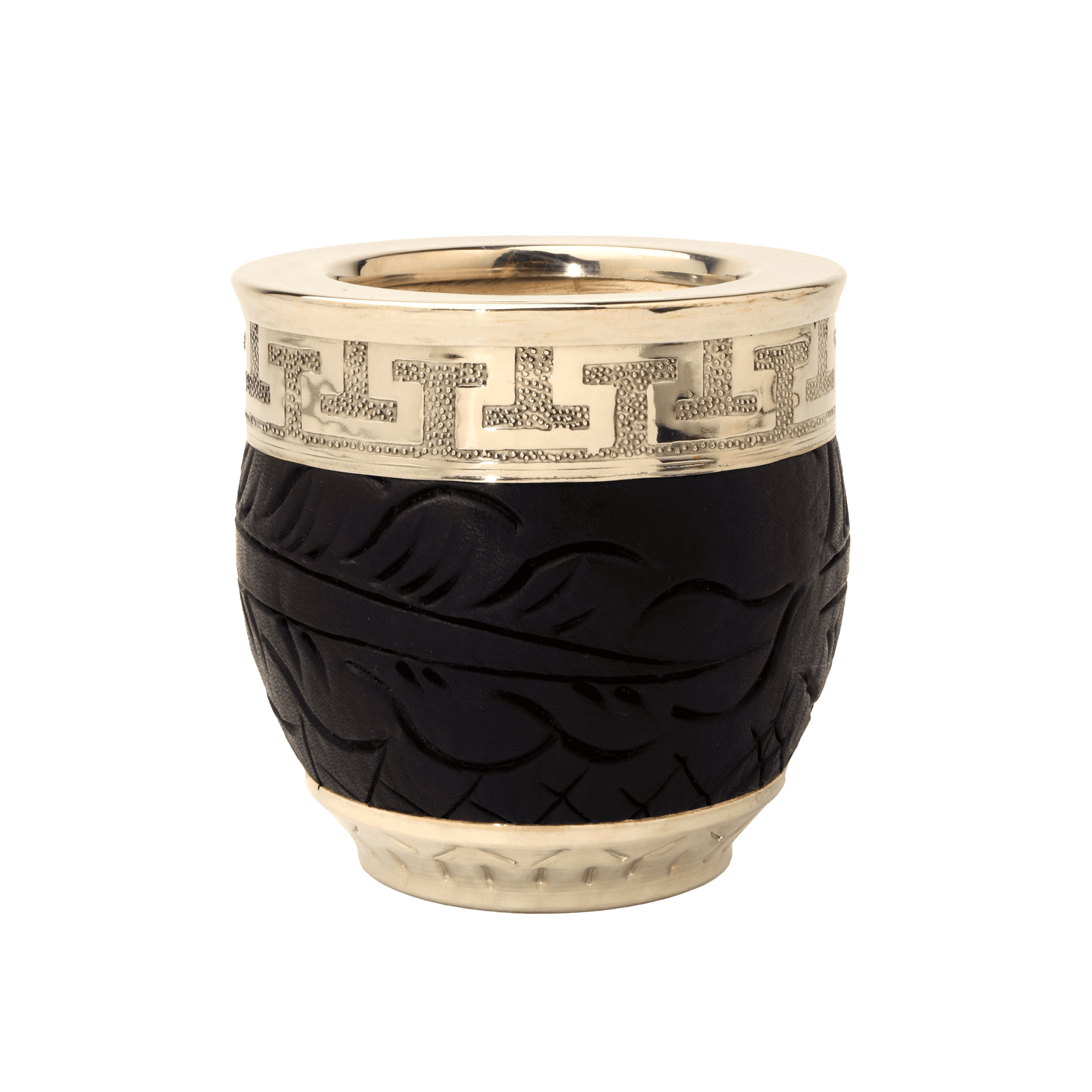 Mate Imperial con Cuero Tallado y Base y Virola de Alpaca Cincelada