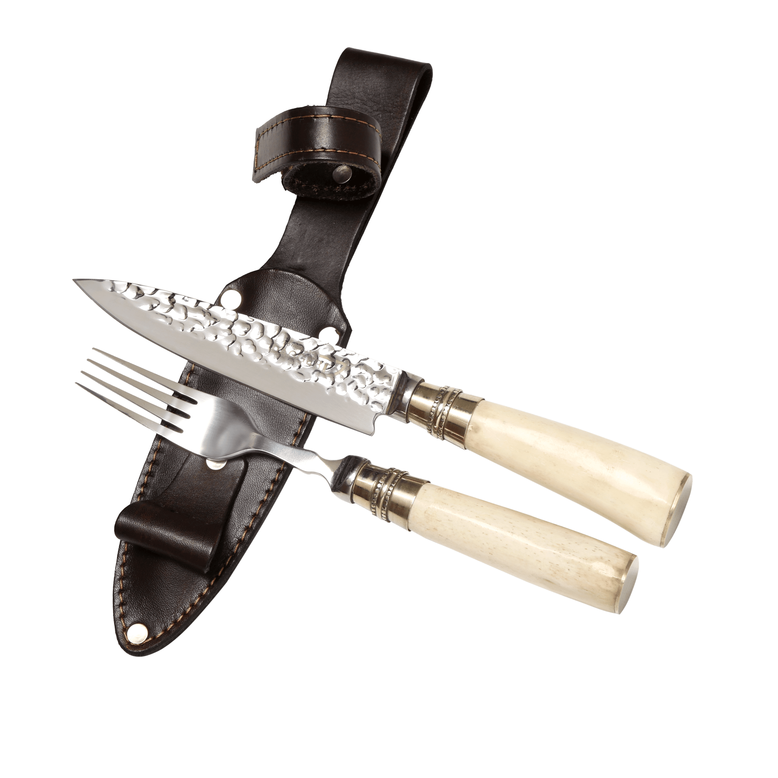 Juego de Picnic con Hoja Martillada Cabo Hueso de Potro y Alpaca