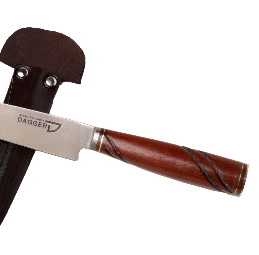 Cuchillo Cabo Madera Cobriza Galloneada con Botón Plateado