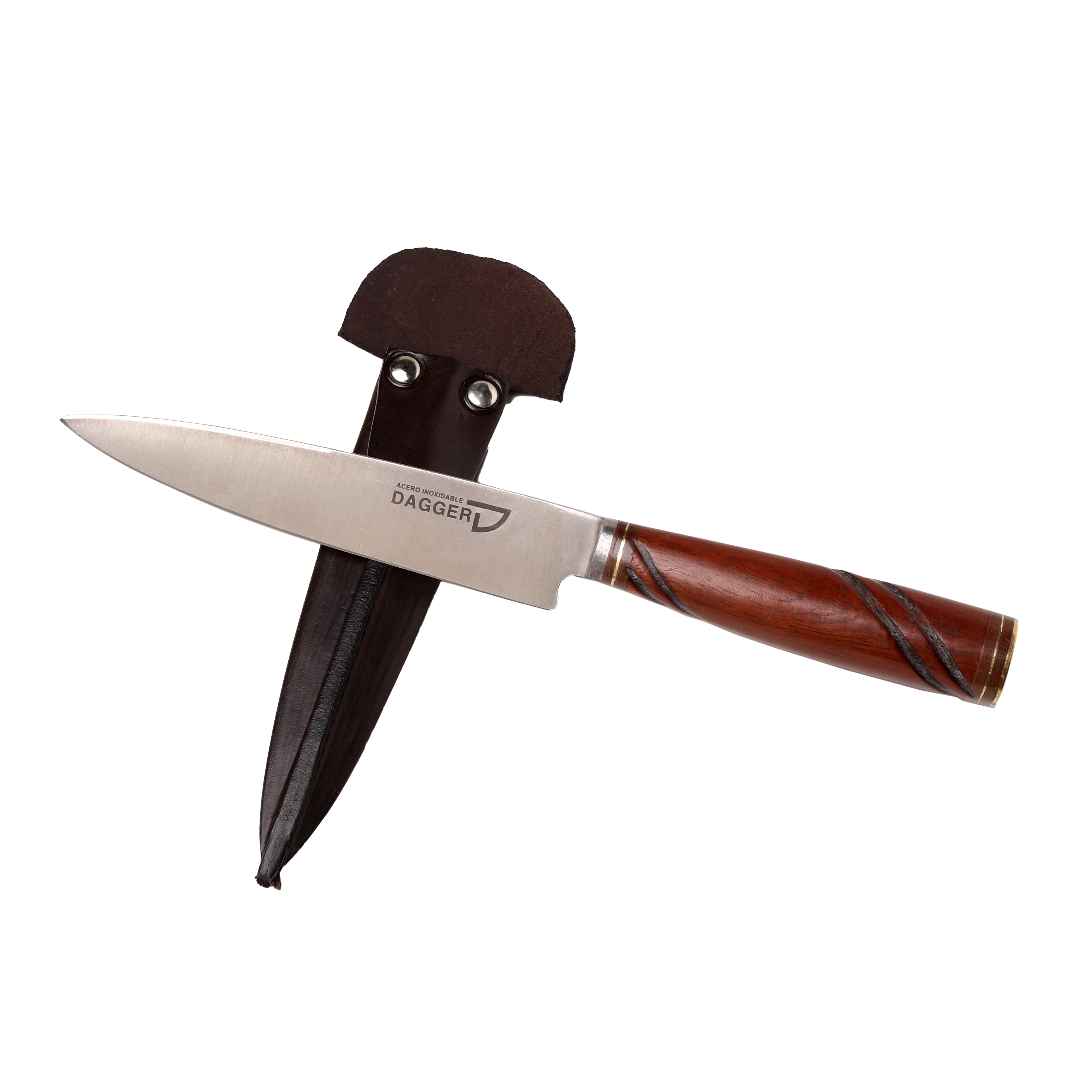 Cuchillo Cabo Madera Cobriza Galloneada con Botón Plateado